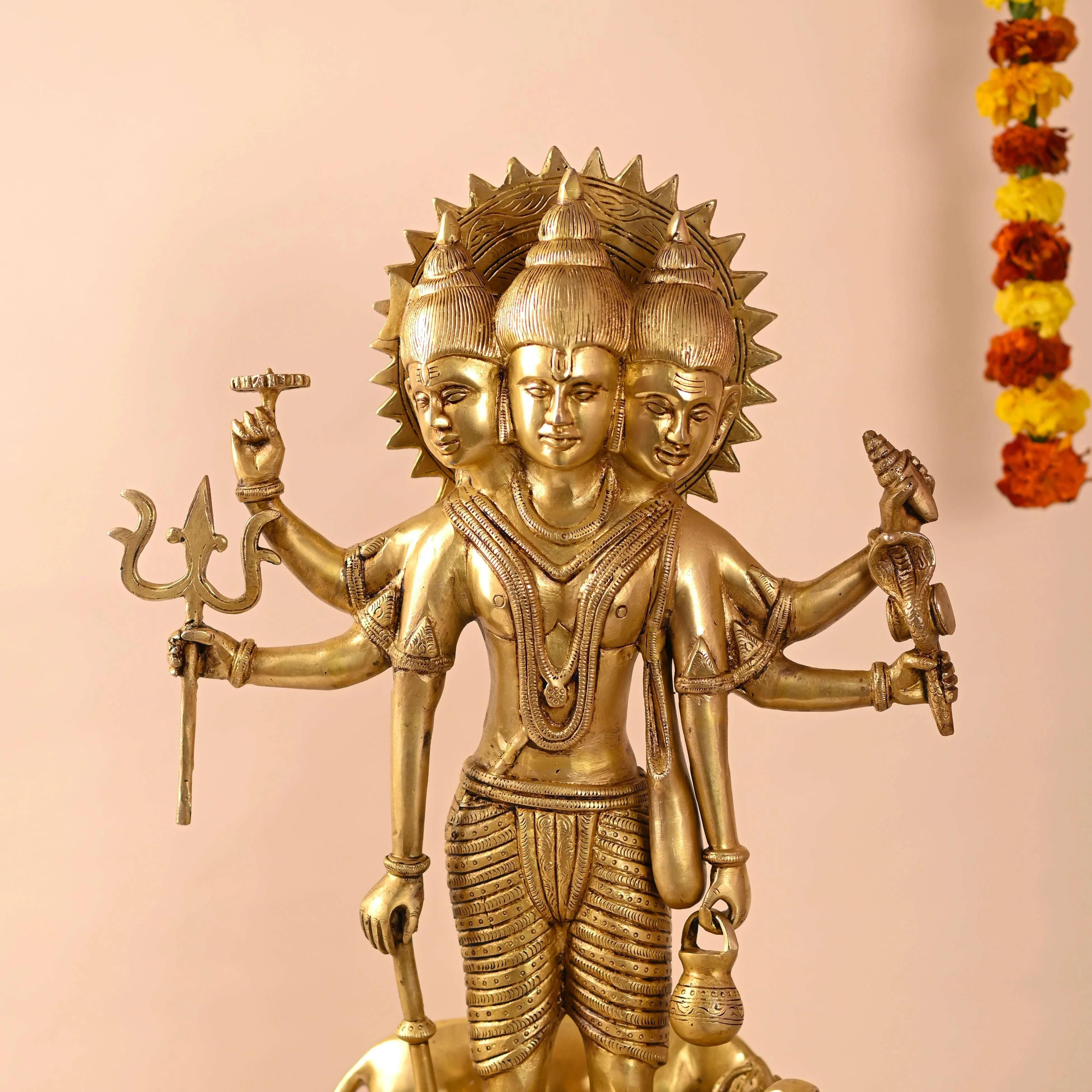 Brass Lord Dattatreya Standing Idol (23 Inch) - Image 2