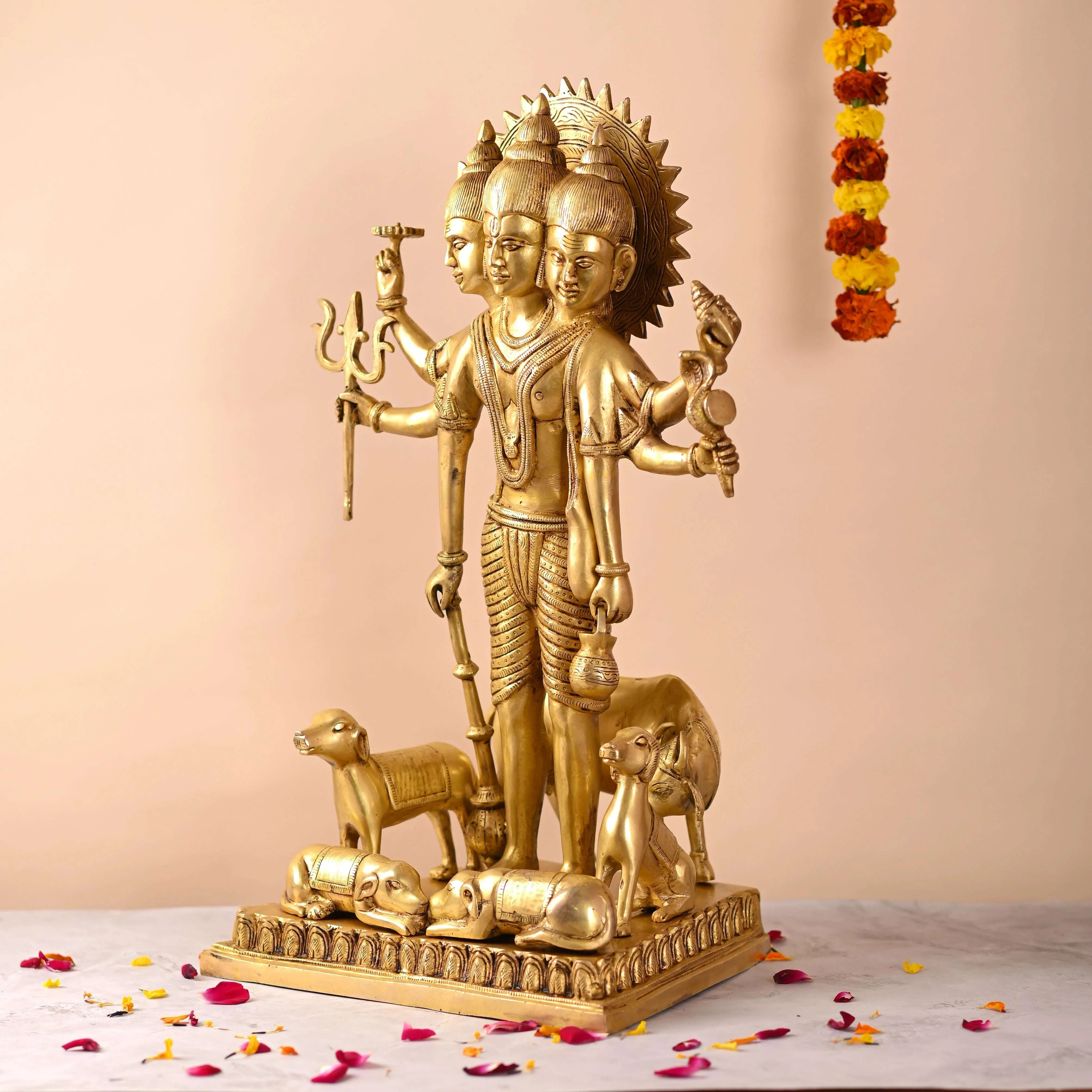 Brass Lord Dattatreya Standing Idol (23 Inch) - Image 3