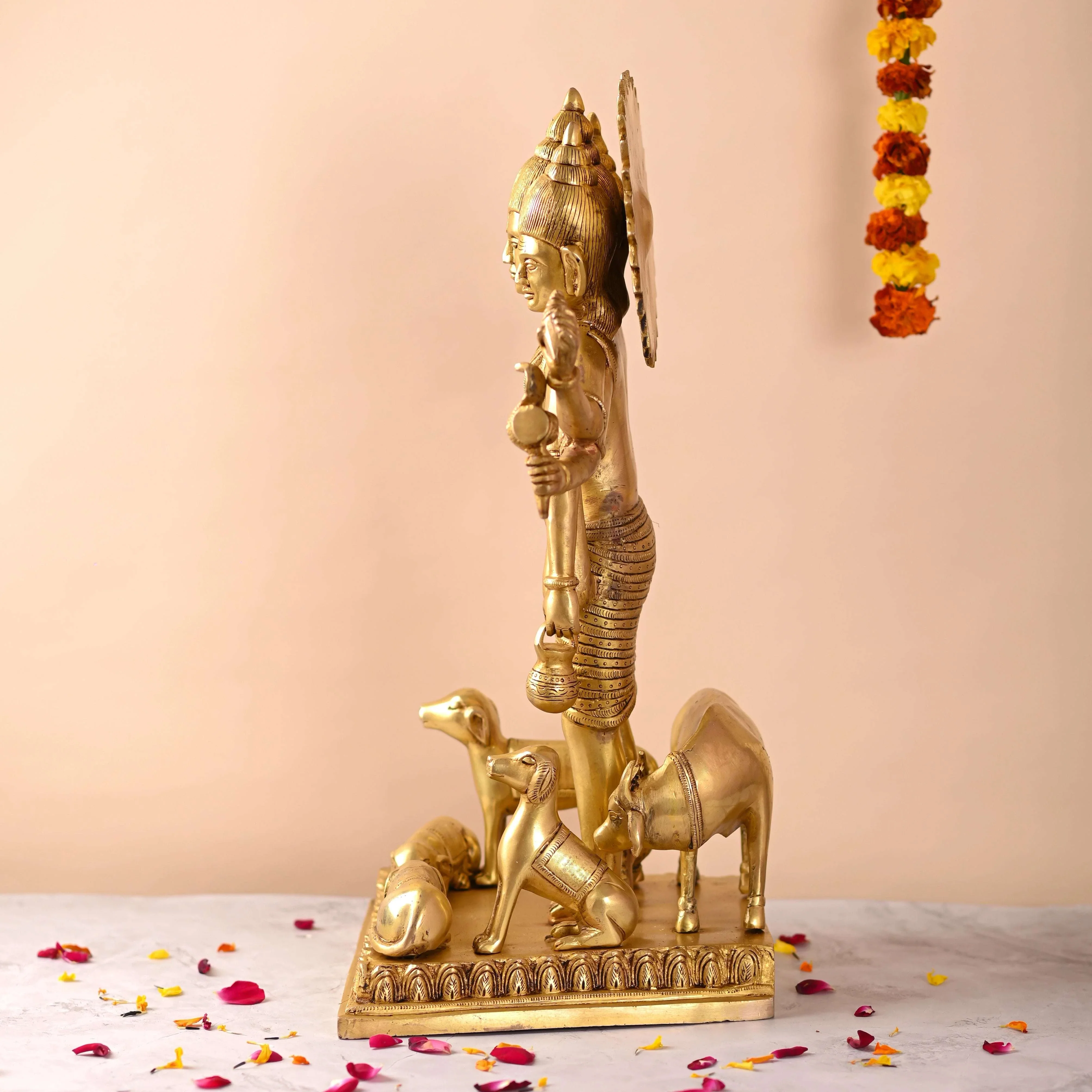 Brass Lord Dattatreya Standing Idol (23 Inch) - Image 5