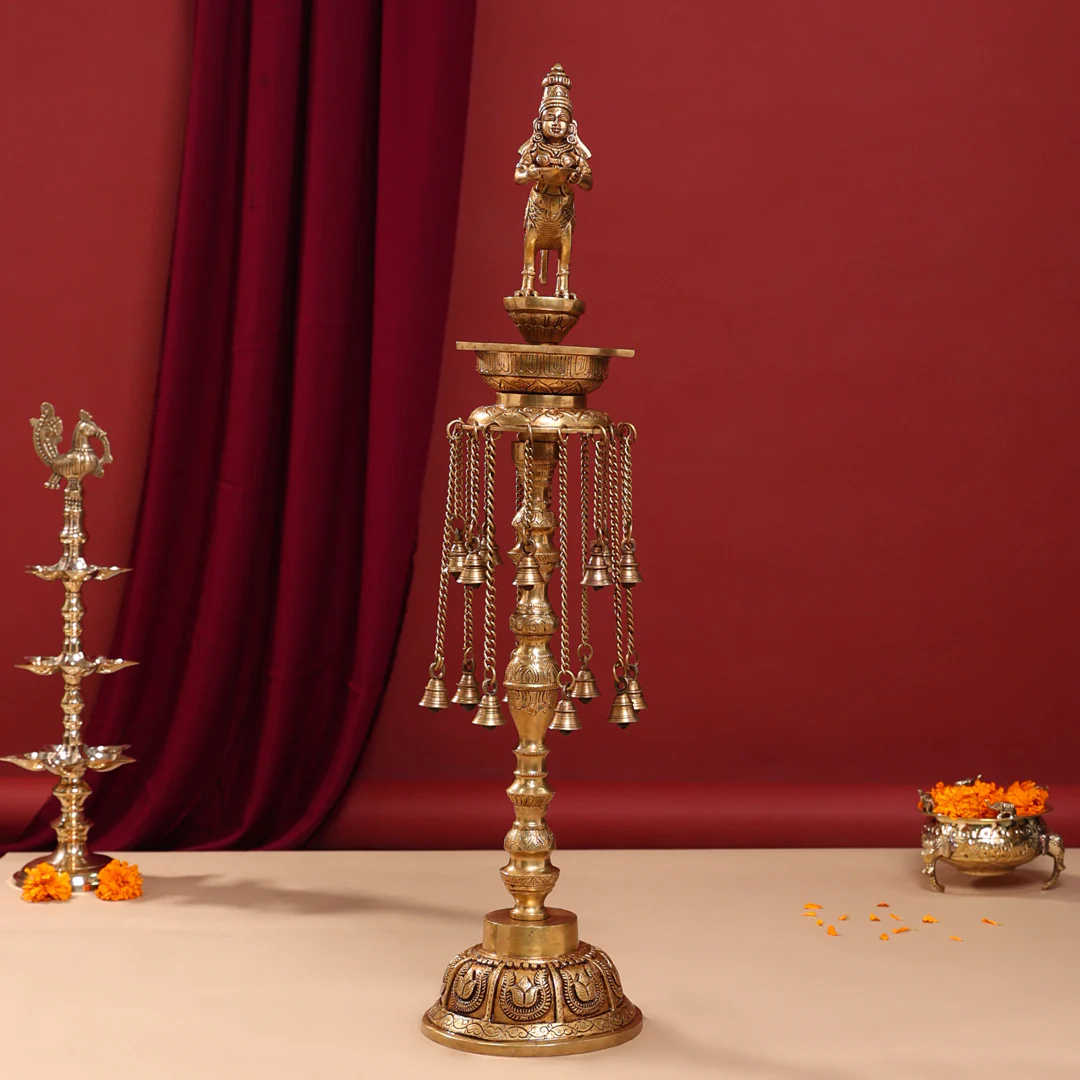 Brass Superfine Kamdhenu Long Lamp (33 Inch) - Image 2