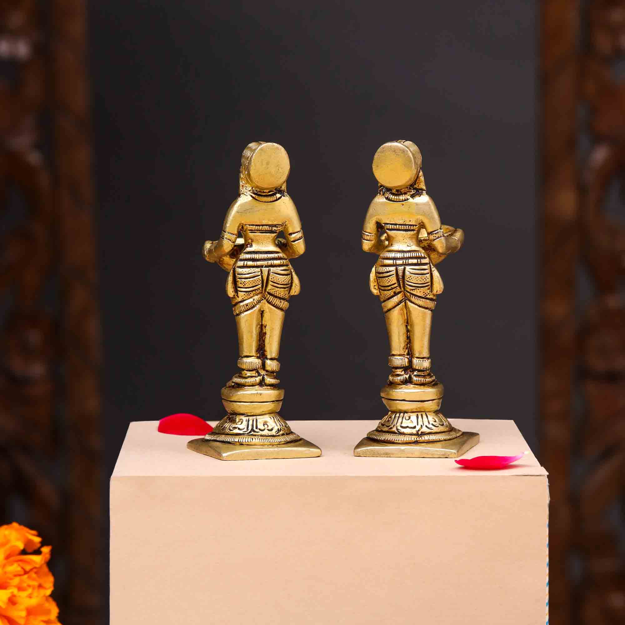 Brass Standing Deep Lakshmi Pair (4.5 Inch) - Image 3