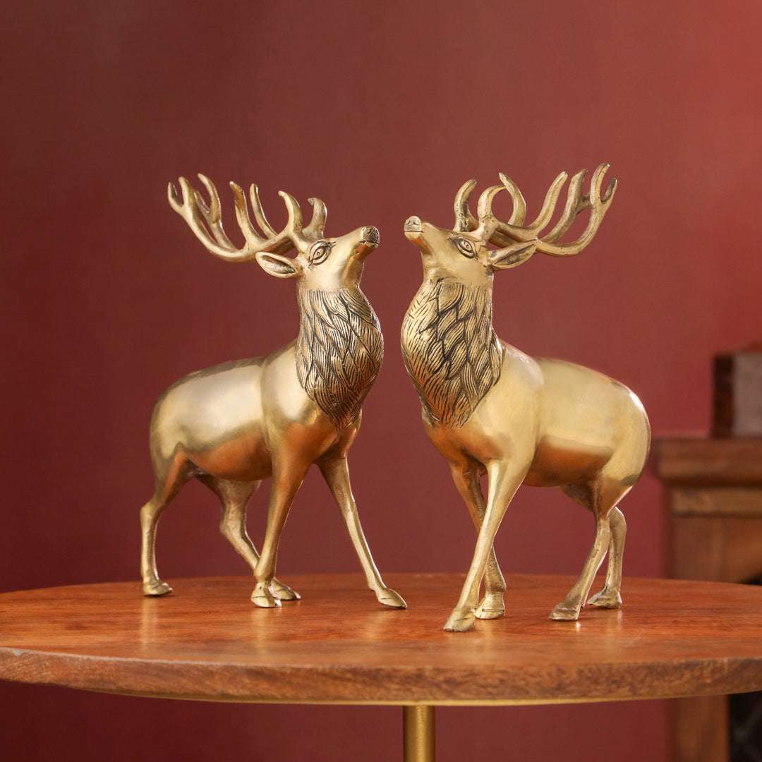 Brass Handmade Deer Pair – Premium Decorative Showpiece (9.3 Inch) - Image 2
