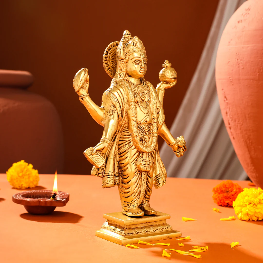 Brass Lord Dhanvantari Idol (10 Inch) - Image 5