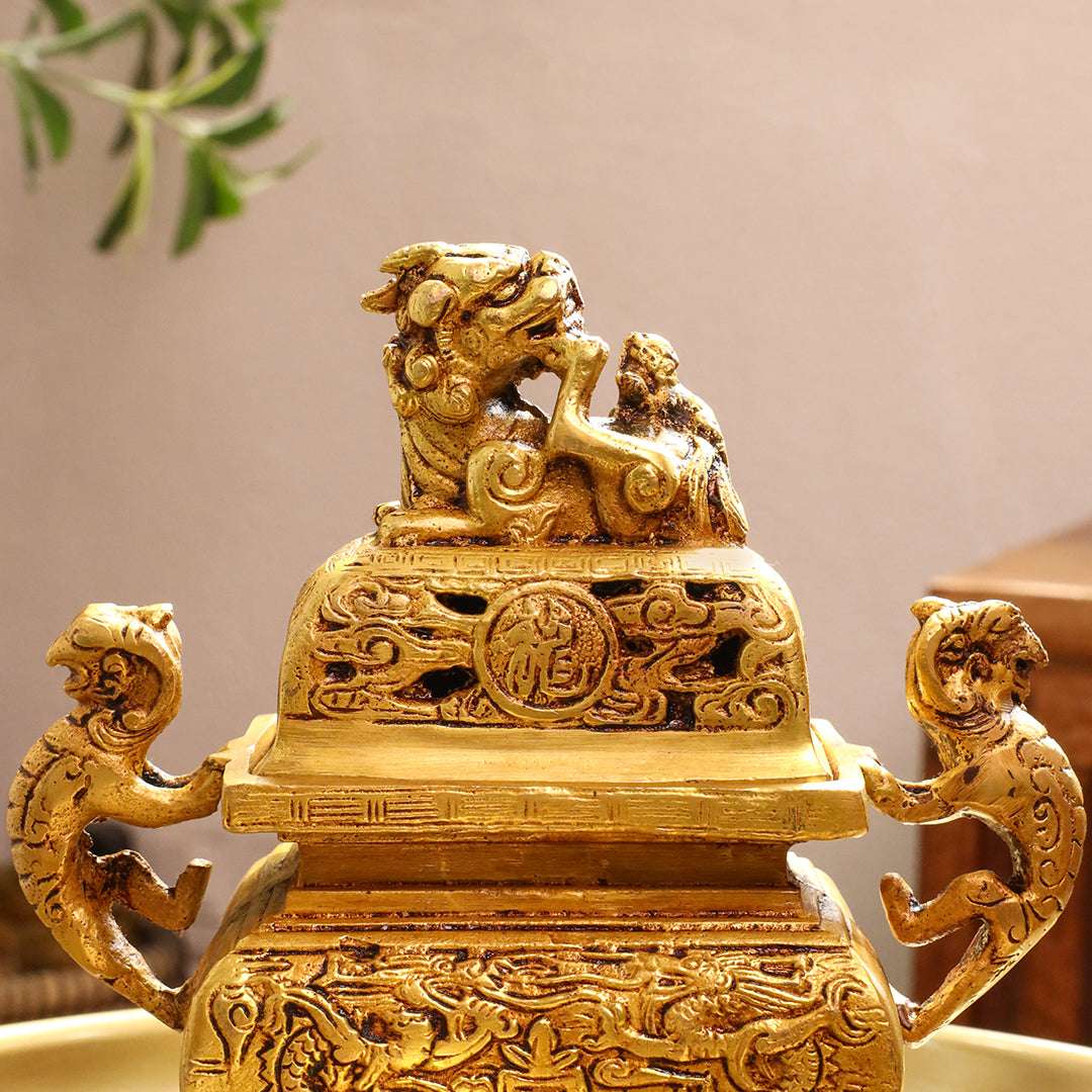 Brass Yali/kirtimukha Dragon Dhoop Dani & Incense Holder - Image 11