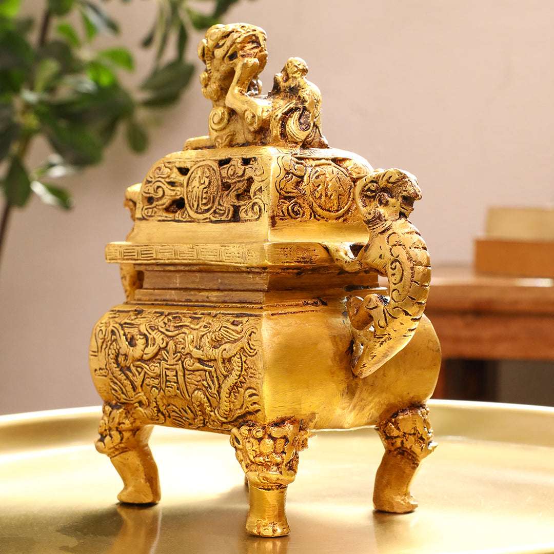 Brass Yali/kirtimukha Dragon Dhoop Dani & Incense Holder - Image 13