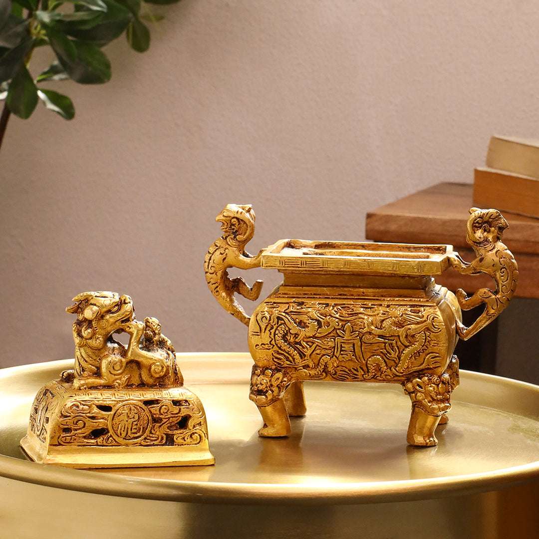 Brass Yali/kirtimukha Dragon Dhoop Dani & Incense Holder - Image 14