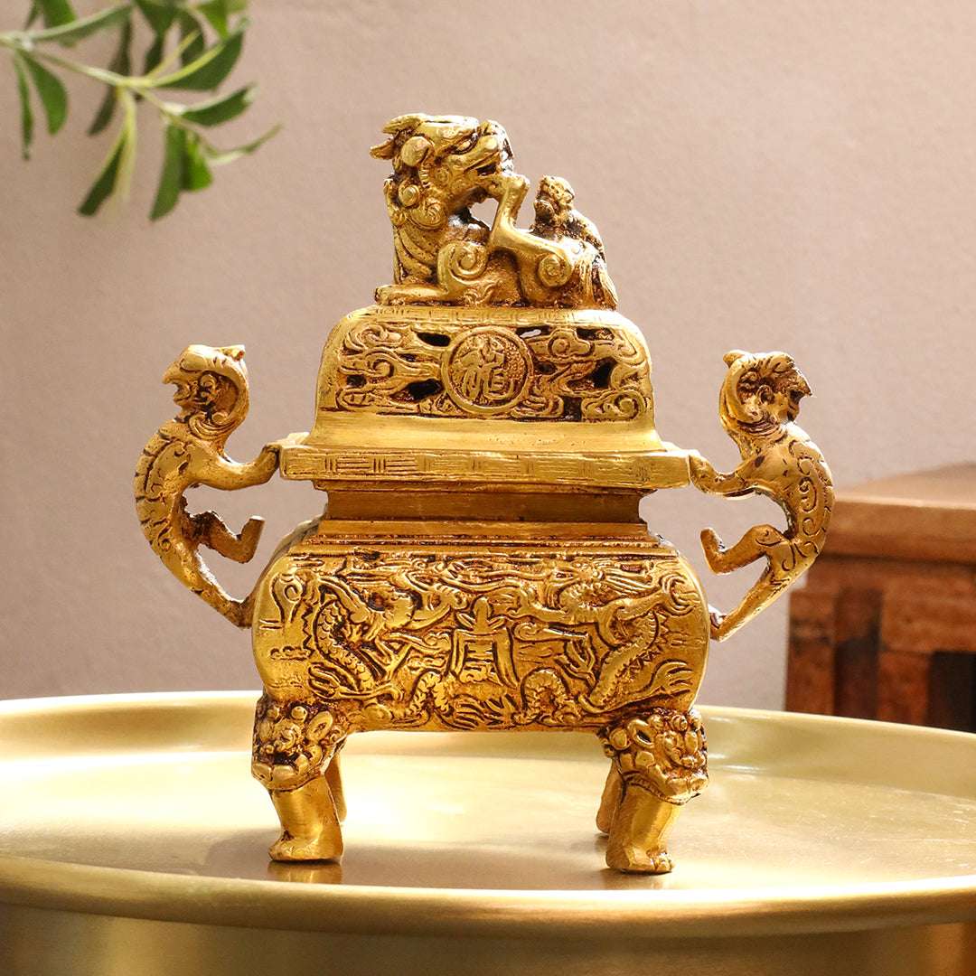 Brass Yali/kirtimukha Dragon Dhoop Dani & Incense Holder - Image 15