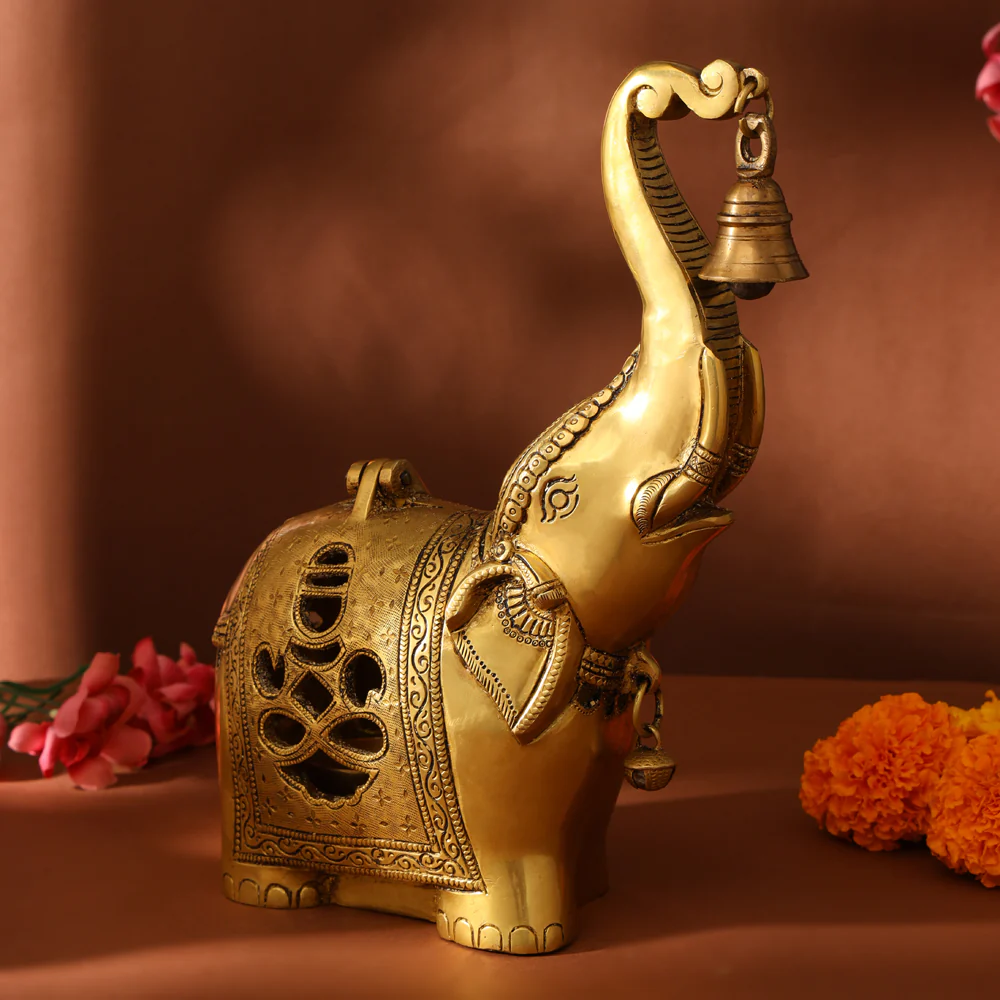 Brass Elephant Diya With Bell (10.5 Inch) - Image 2