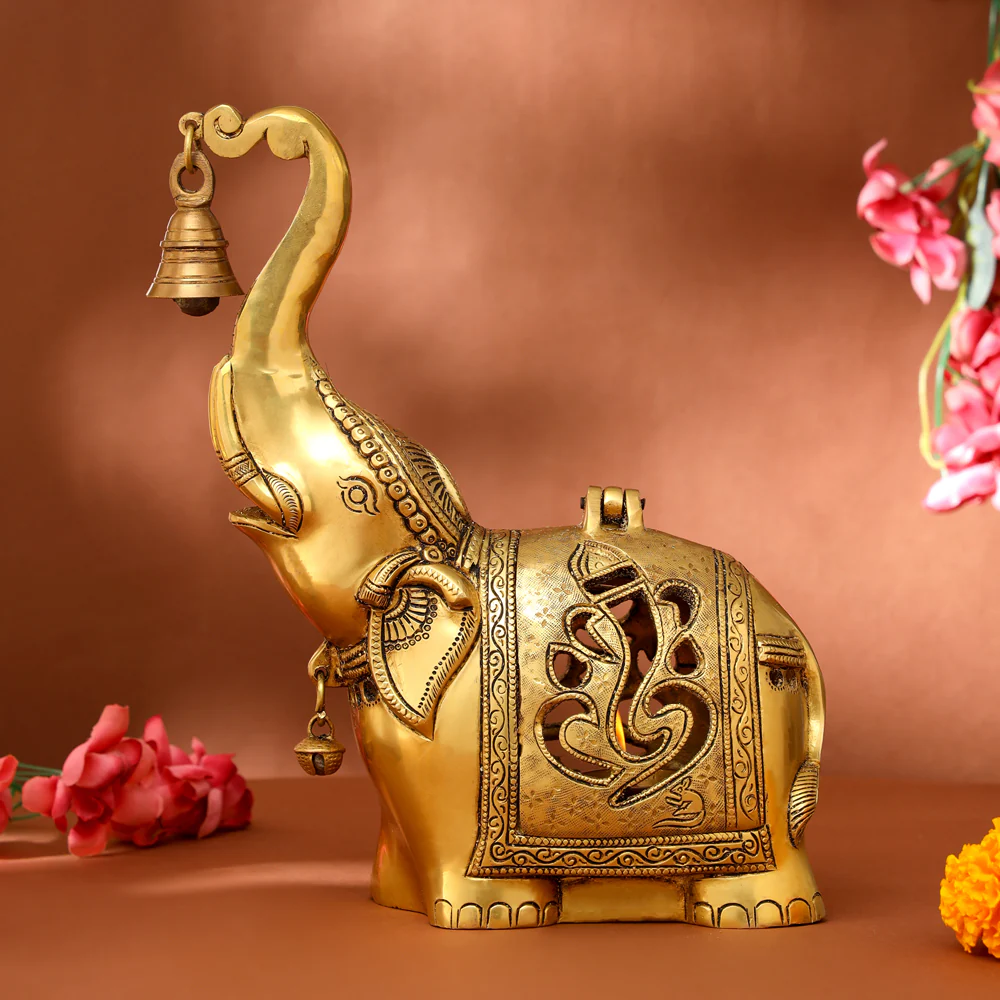Brass Elephant Diya With Bell (10.5 Inch) - Image 6