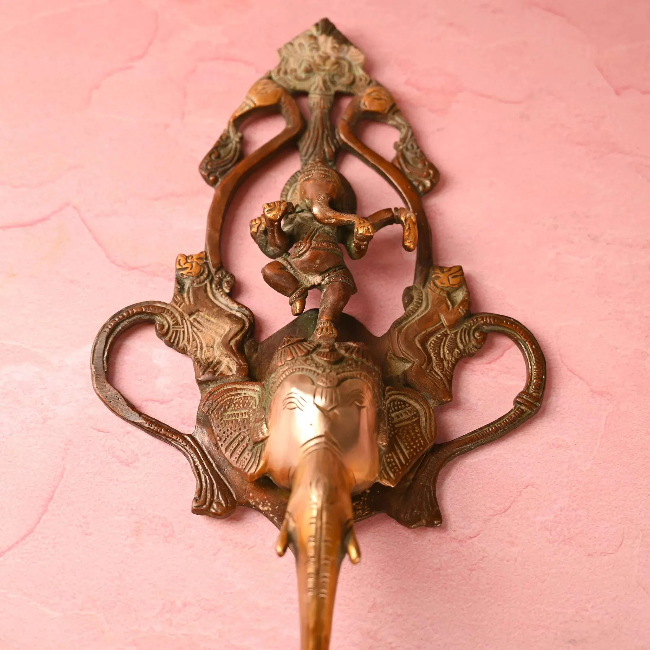 Brass Elephant Ganesha Wall Hanging Diya with Bell (16 Inch) - Image 5