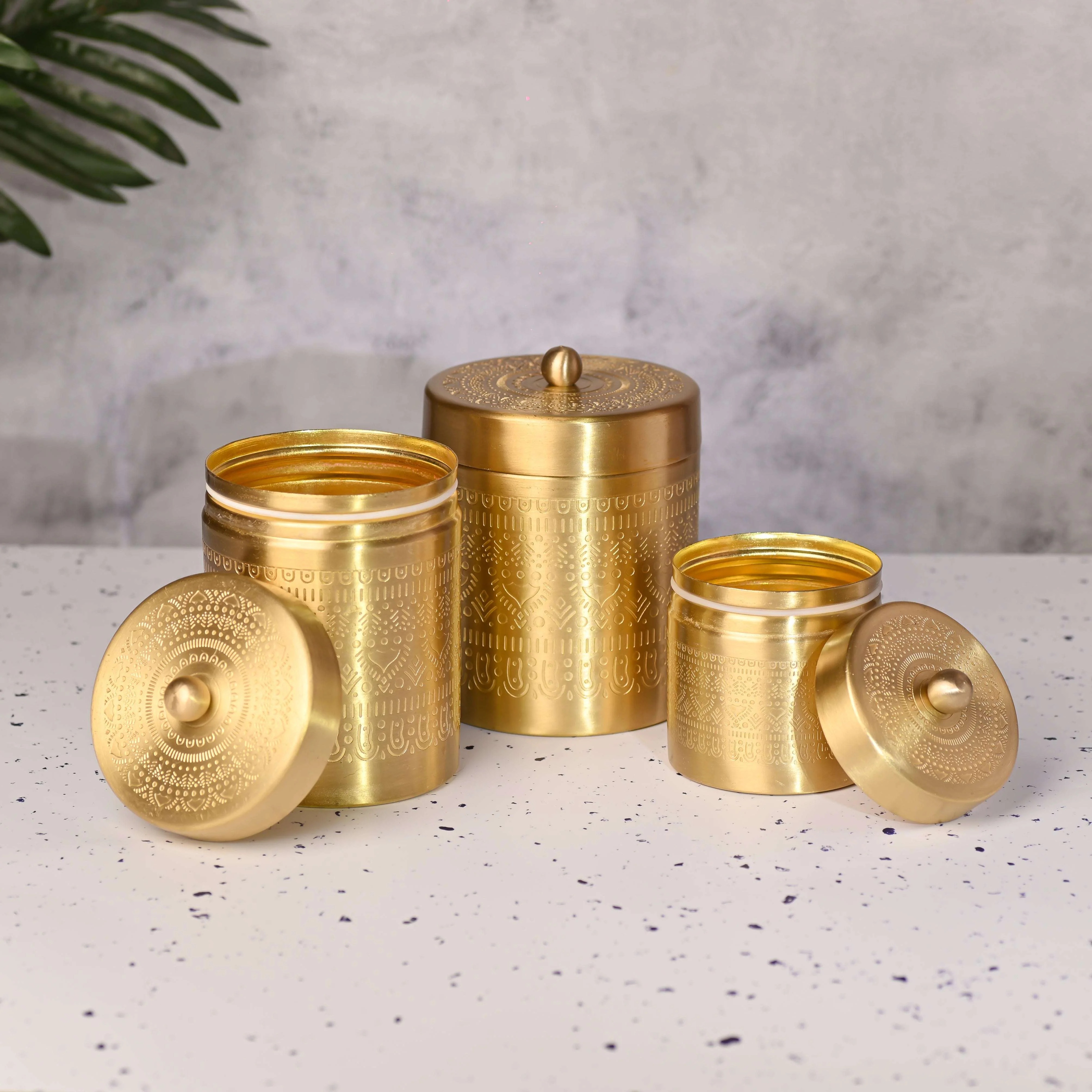 Brass Etching Storage Jars with Lids – Set of 3 Premium Containers - Image 3