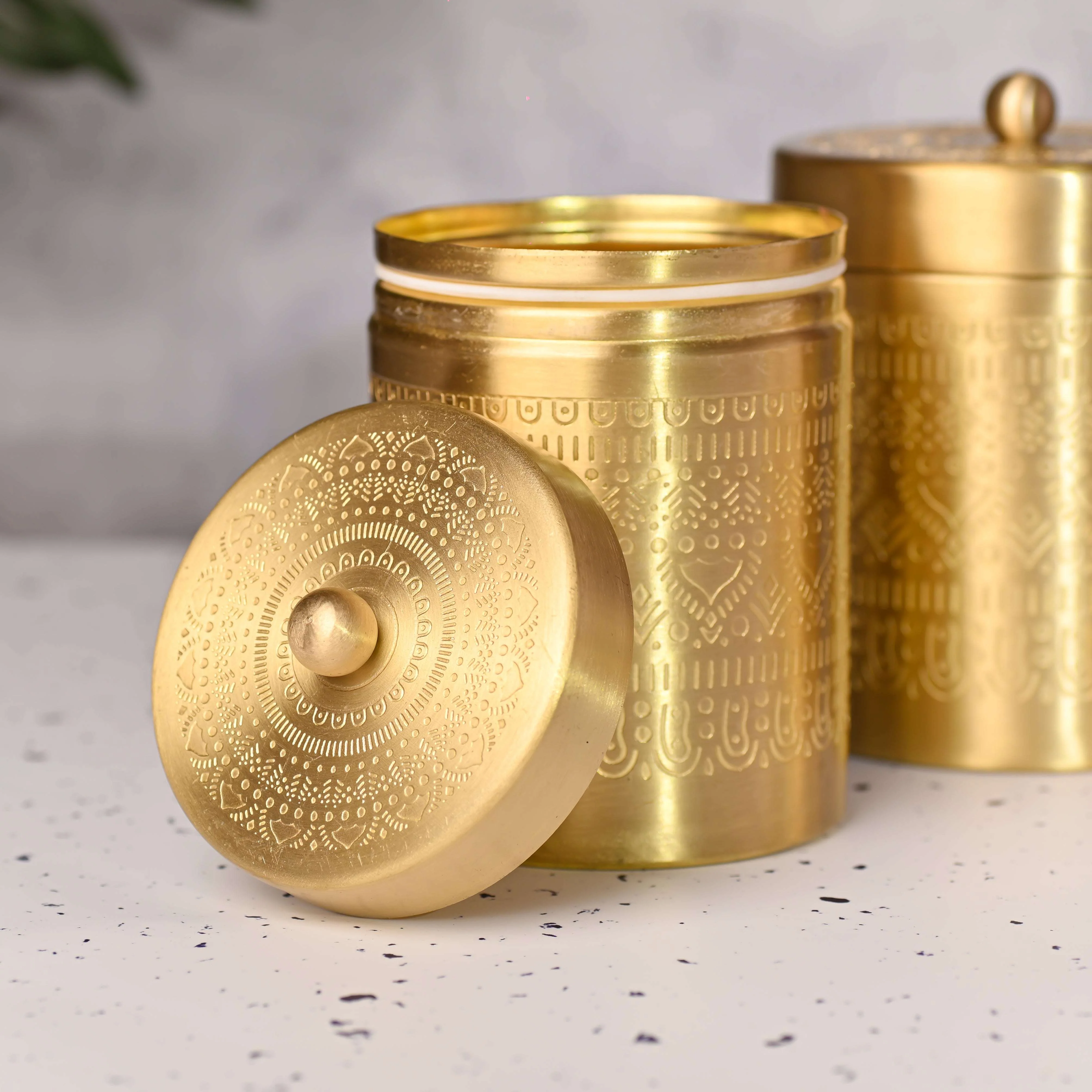 Brass Etching Storage Jars with Lids – Set of 3 Premium Containers - Image 4