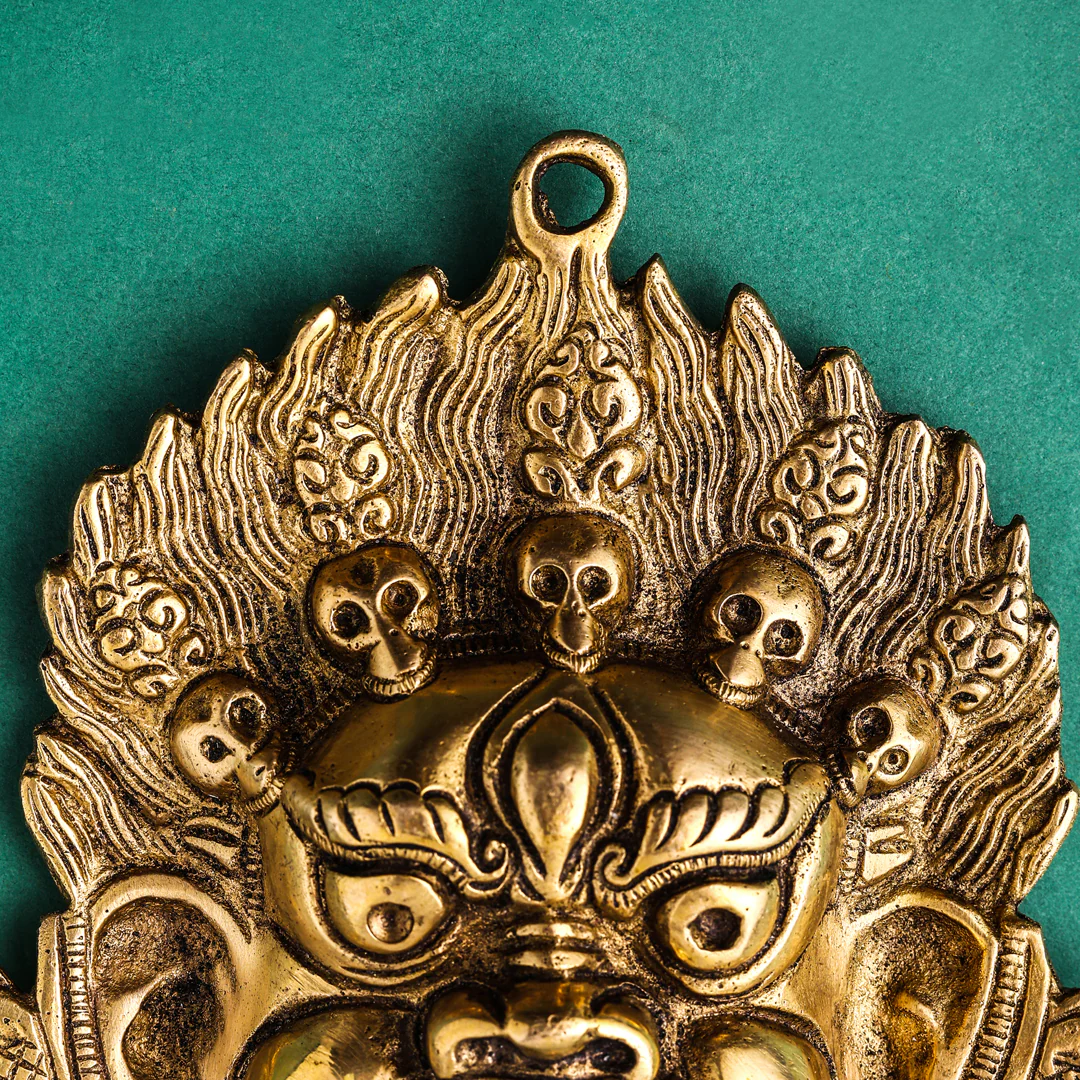 Brass Tibetan Buddhist Deity Mahakala Wall Hanging (6.5 Inch) - Image 2