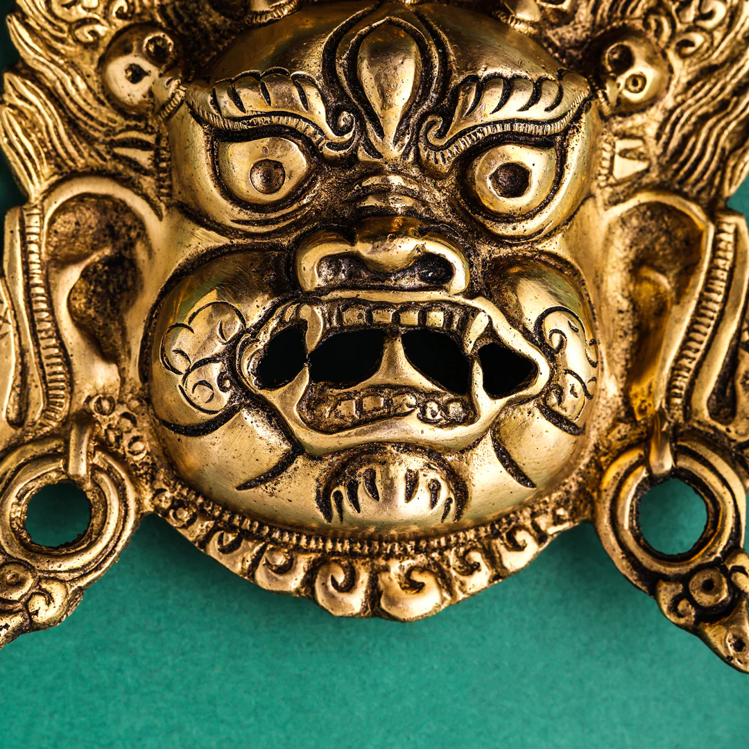 Brass Tibetan Buddhist Deity Mahakala Wall Hanging (6.5 Inch) - Image 3
