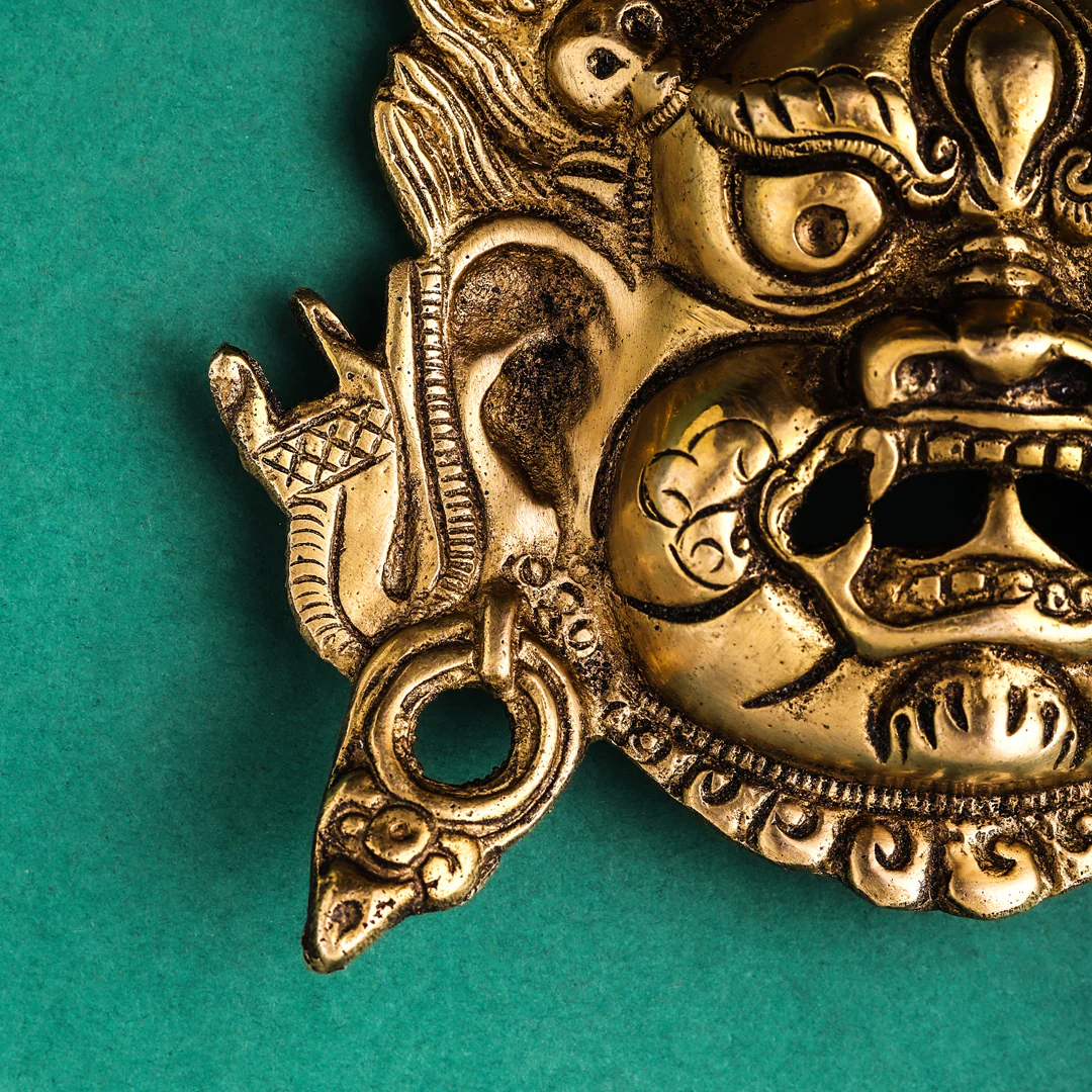 Brass Tibetan Buddhist Deity Mahakala Wall Hanging (6.5 Inch) - Image 4