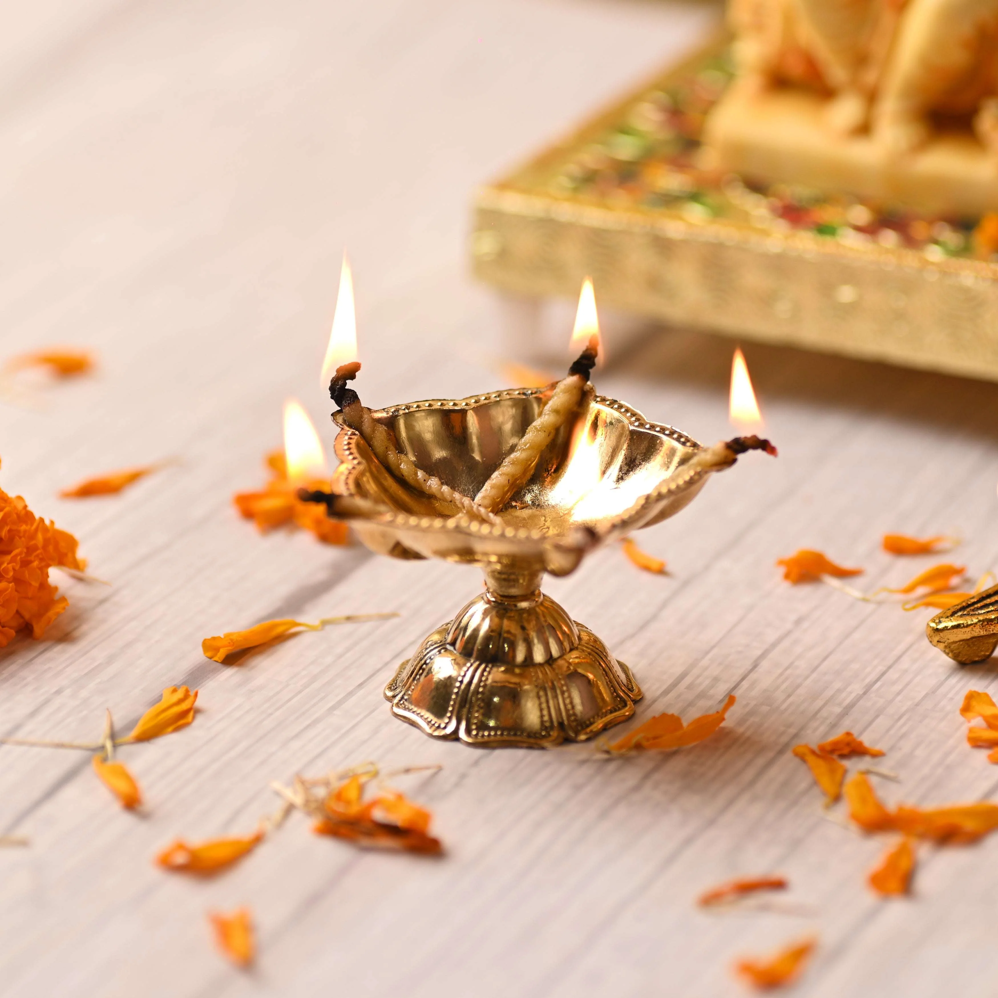 Brass Exquisite Five Petal Diya (1.6 Inch) - Image 2