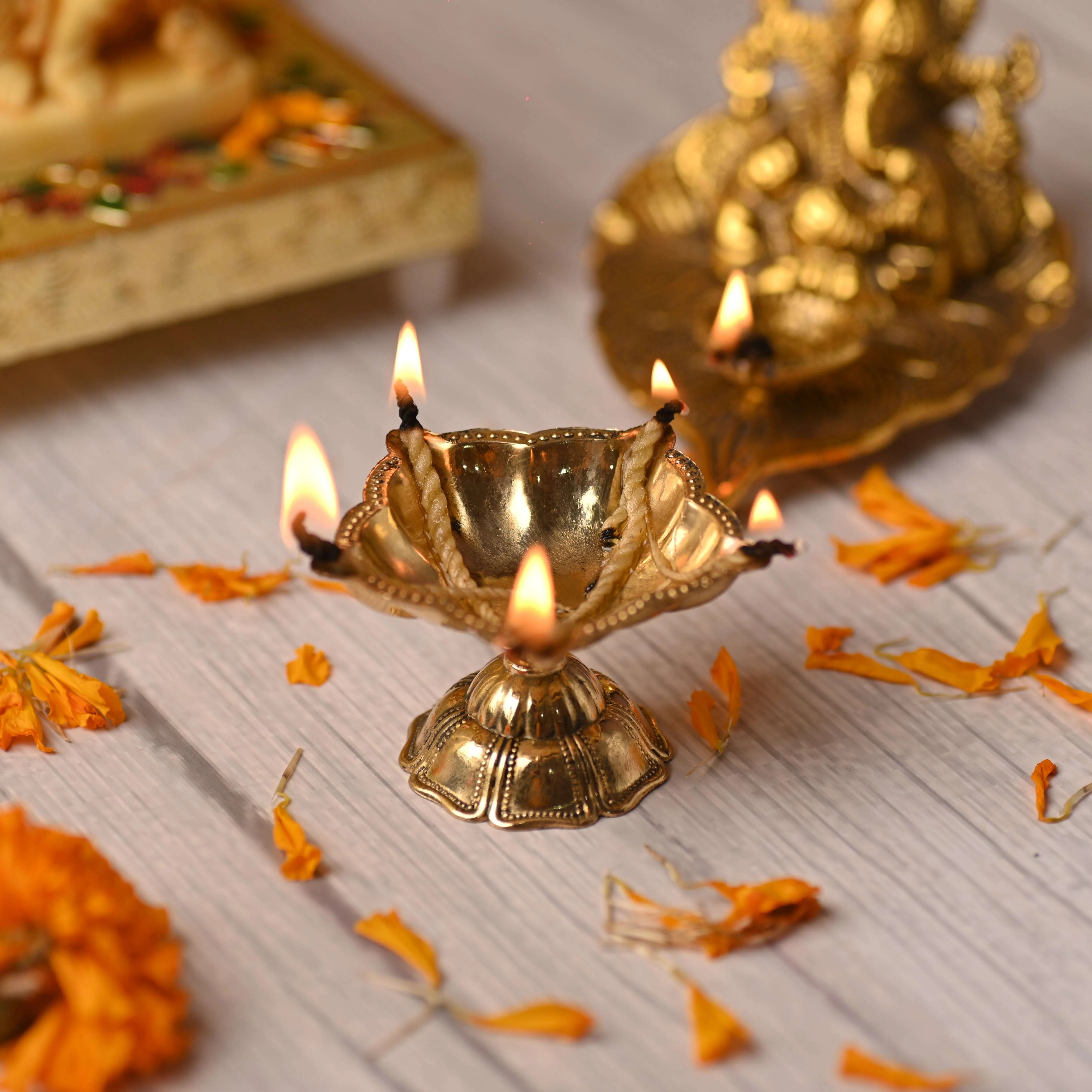 Brass Exquisite Five Petal Diya (1.6 Inch) - Image 3