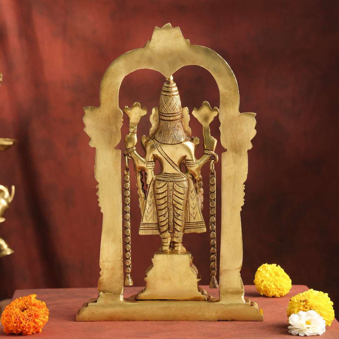Brass Lord Venkateswara Idol with Arch | Traditional Tirupati Balaji Murti for Home Temple & Décor (13.2 Inch) - Image 6