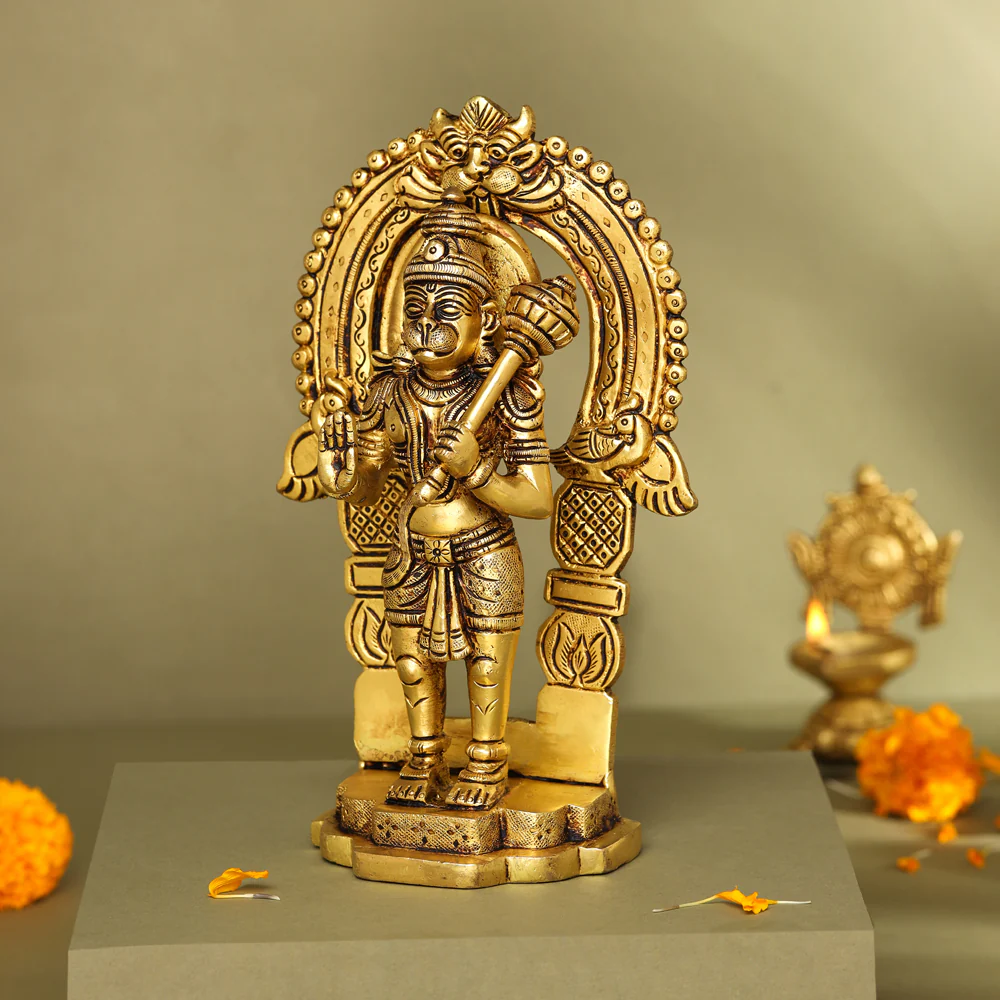Brass Lord Standing Hanuman Frame Idol (8.5 Inch) - Image 3