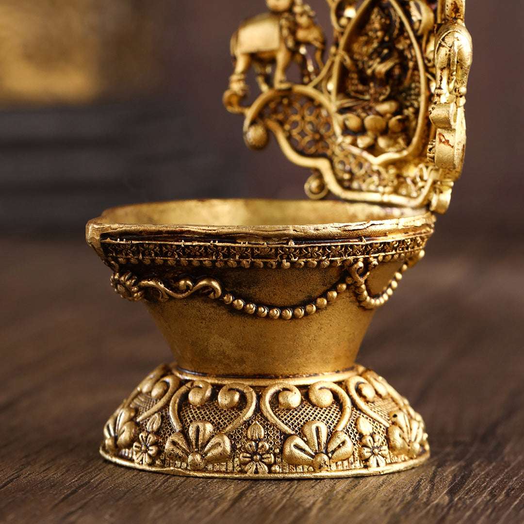 Brass Gaja Lakshmi Diya (3.7 Inch) - Image 2