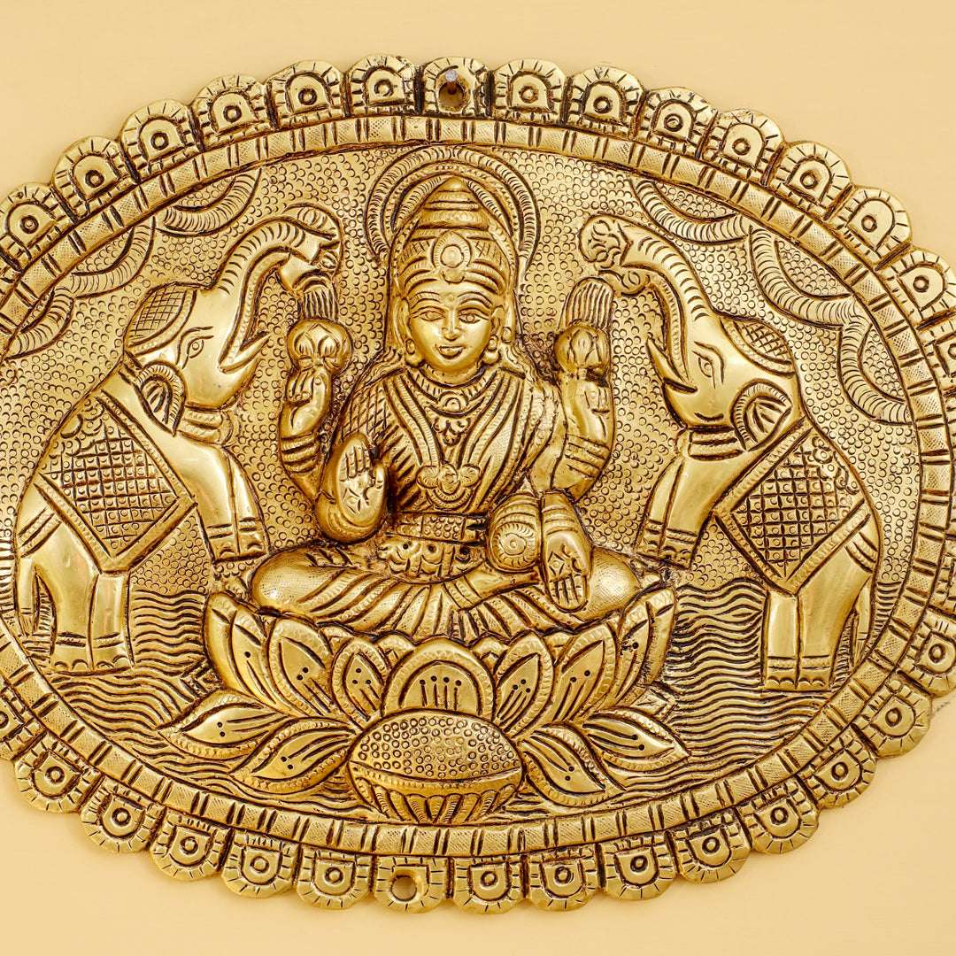 Brass Gaja Lakshmi Wall Hanging Plate (12.5 Inch) - Image 4