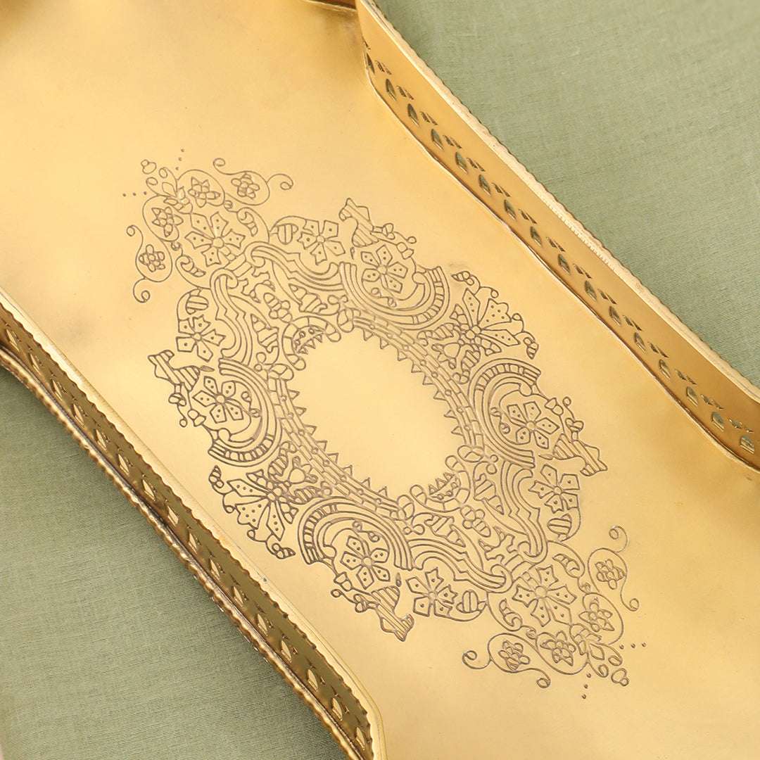 Brass Matt Finished Decorative Rectangular Shape Designer Tray With Legs (15.8 Inch) - Image 4