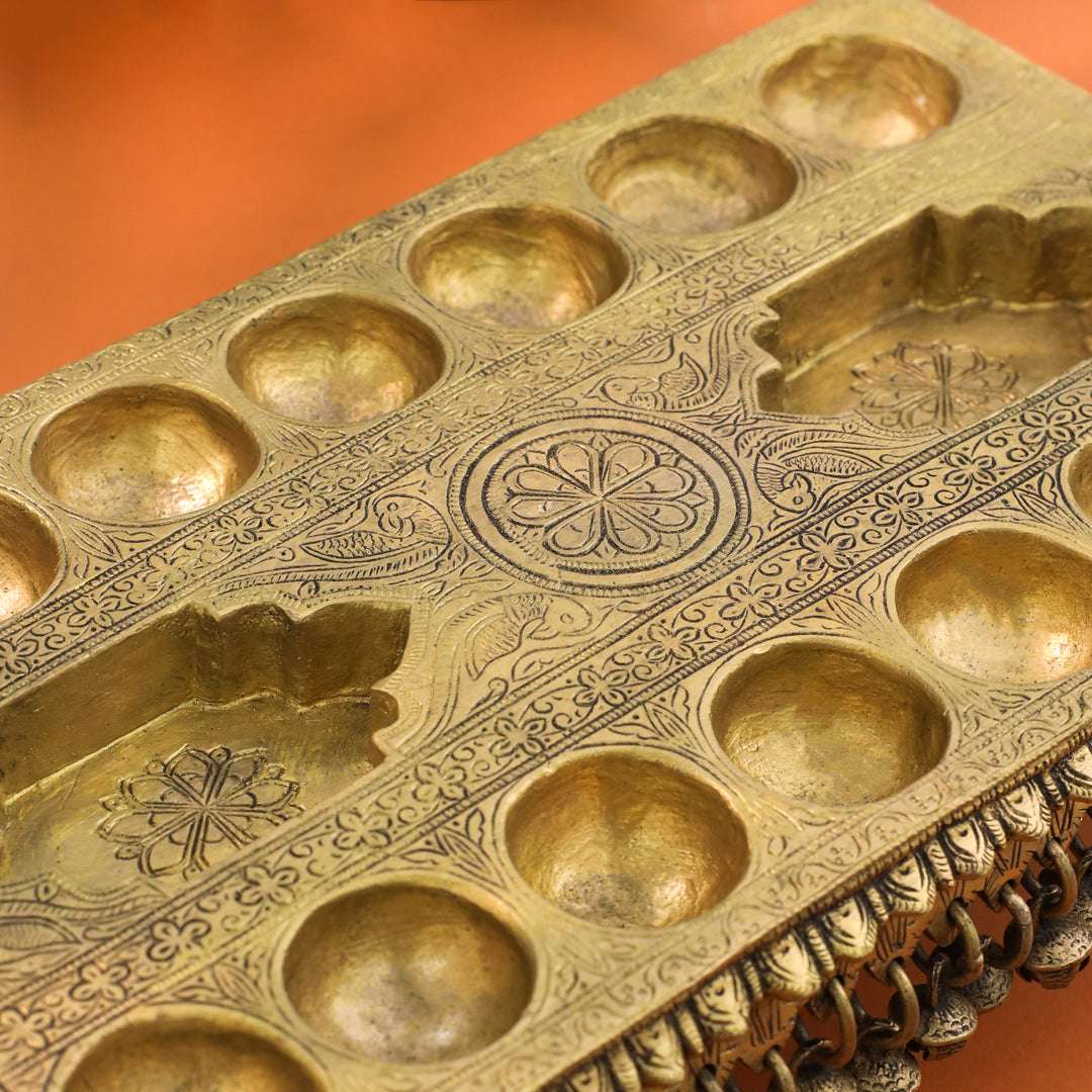 Brass Pallanguzhi Game Board with Wheels (20 Inch) - Image 2