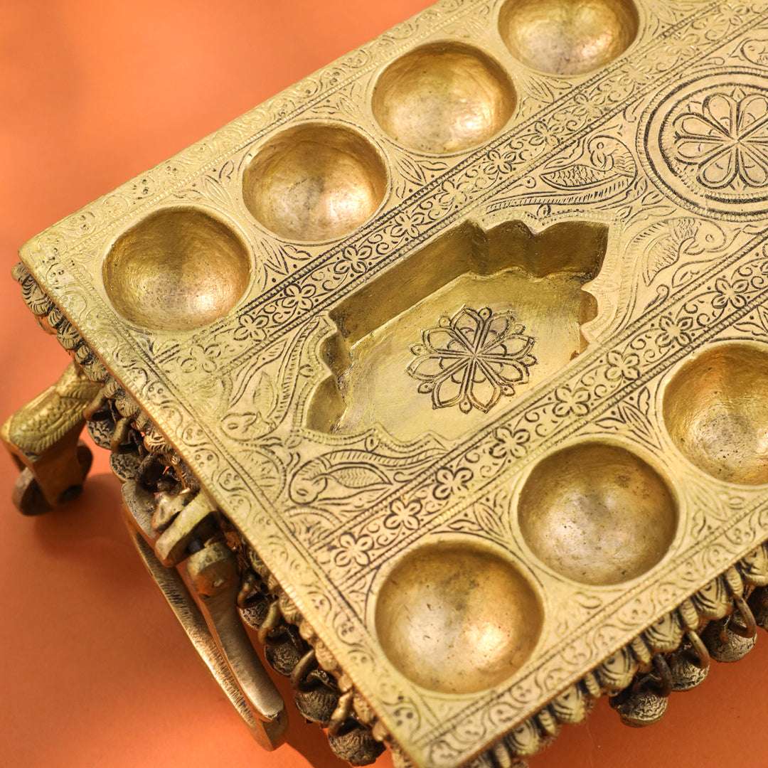 Brass Pallanguzhi Game Board with Wheels (20 Inch) - Image 3