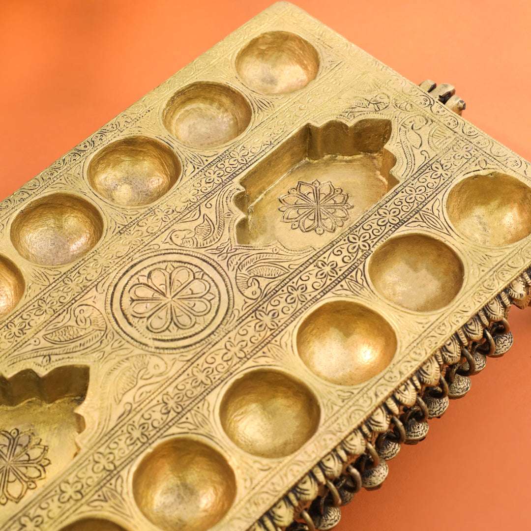 Brass Pallanguzhi Game Board with Wheels (20 Inch) - Image 4