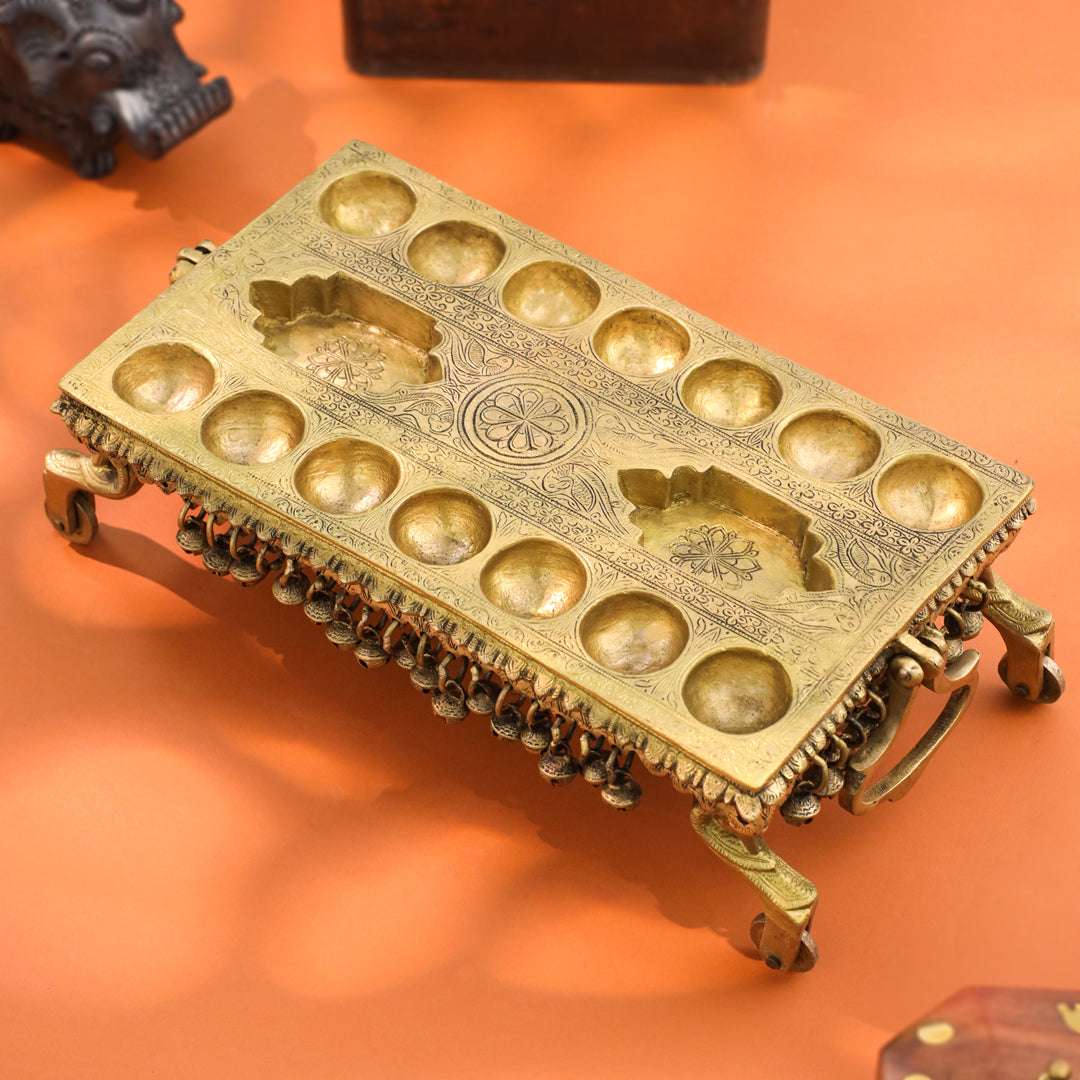Brass Pallanguzhi Game Board with Wheels (20 Inch) - Image 5