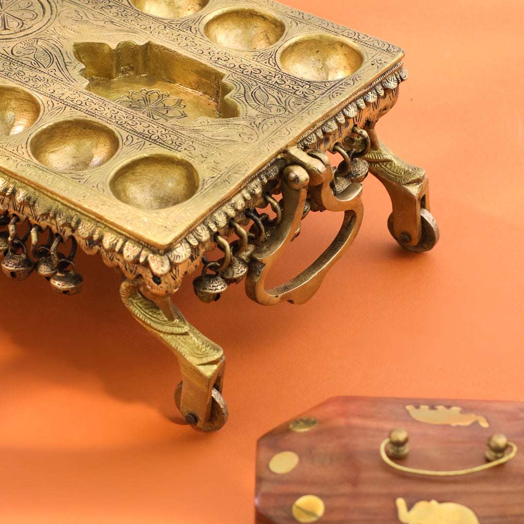 Brass Pallanguzhi Game Board with Wheels (20 Inch) - Image 6