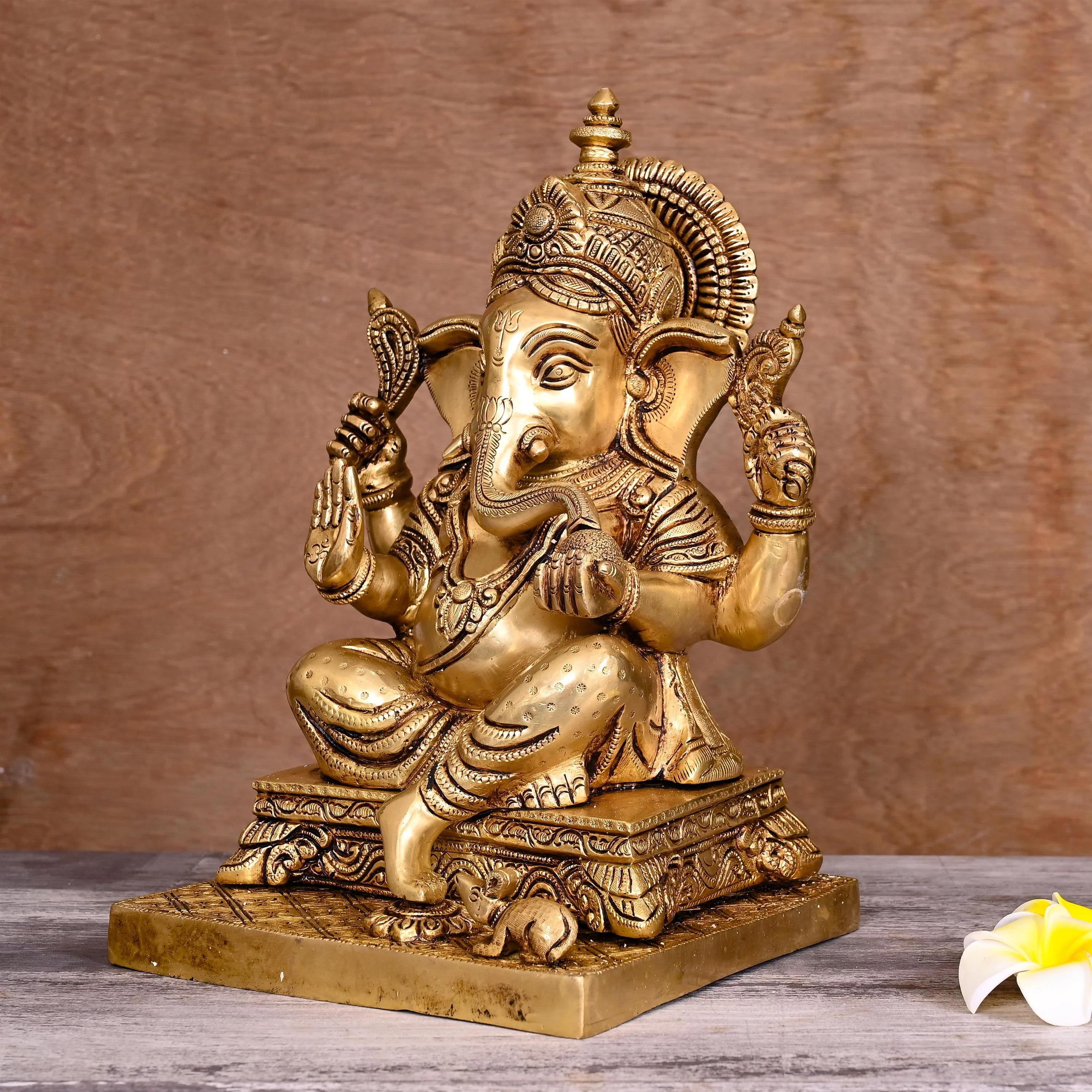 Brass Blessing Sitting Ganesha Statue (12 Inch) - Image 2