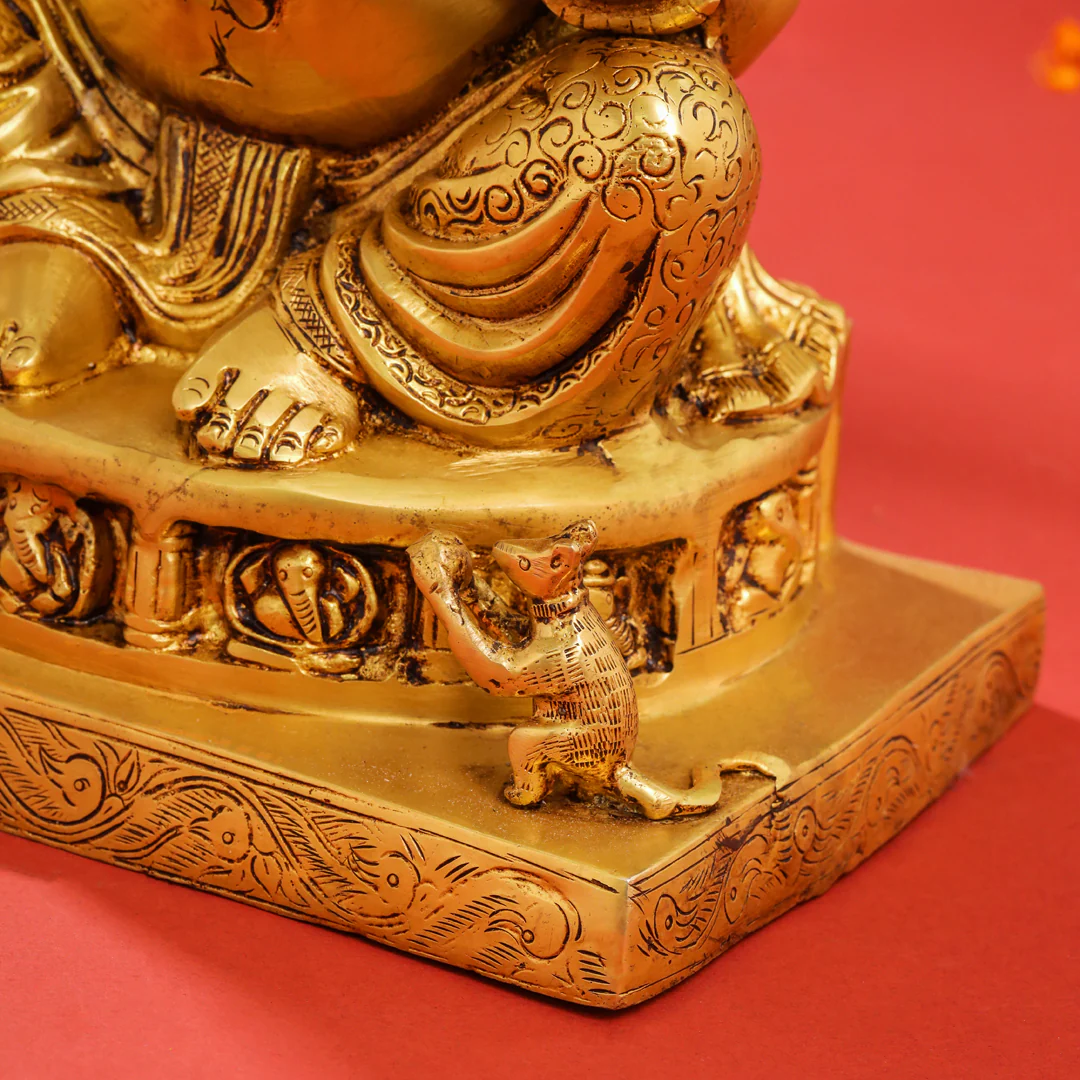 Brass Superfine Lord Sitting Ganesha Idol (14") - Image 7
