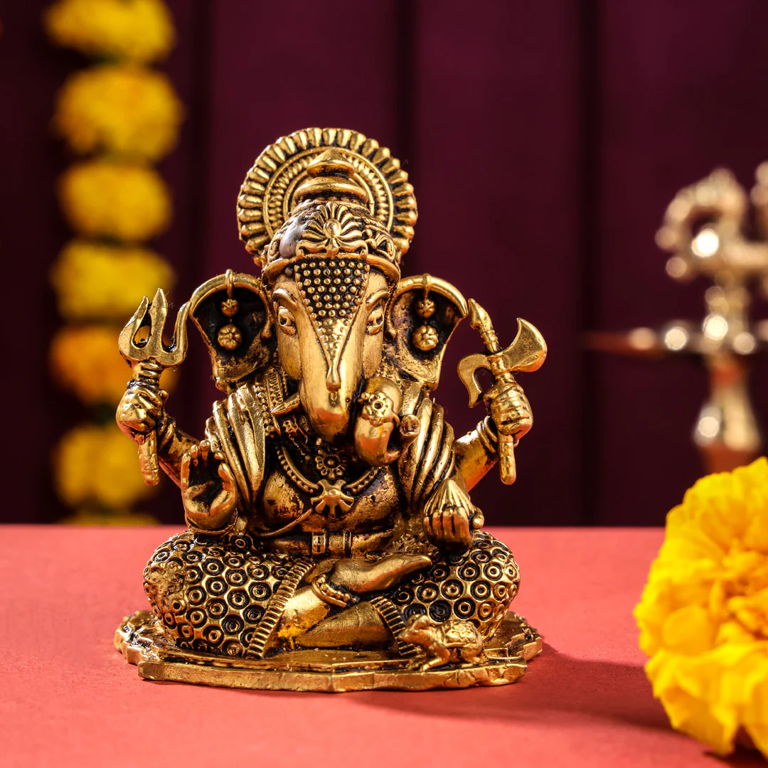 Brass Superfine Lord Sitting Ganesha Idol (3.5 Inch) - Image 2