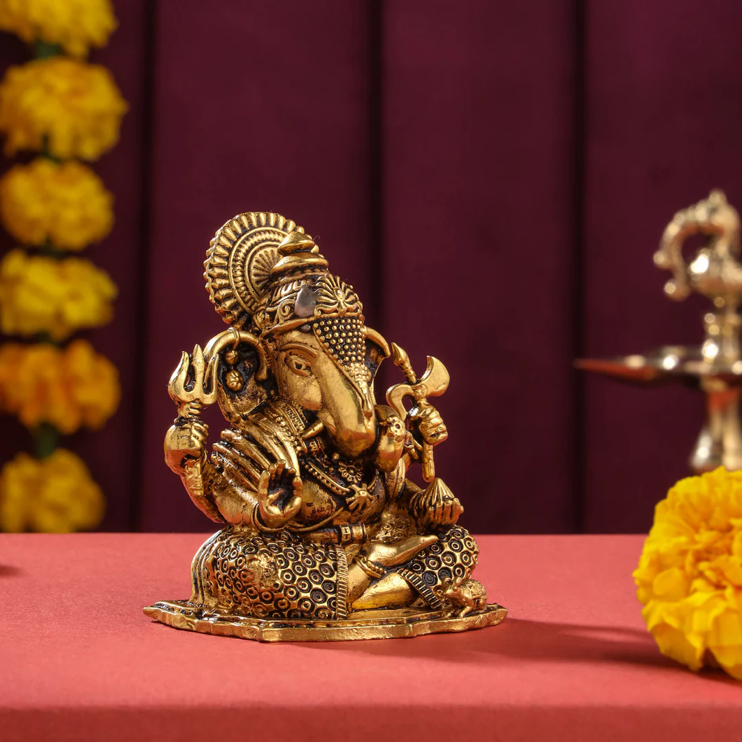 Brass Superfine Lord Sitting Ganesha Idol (3.5 Inch) - Image 6