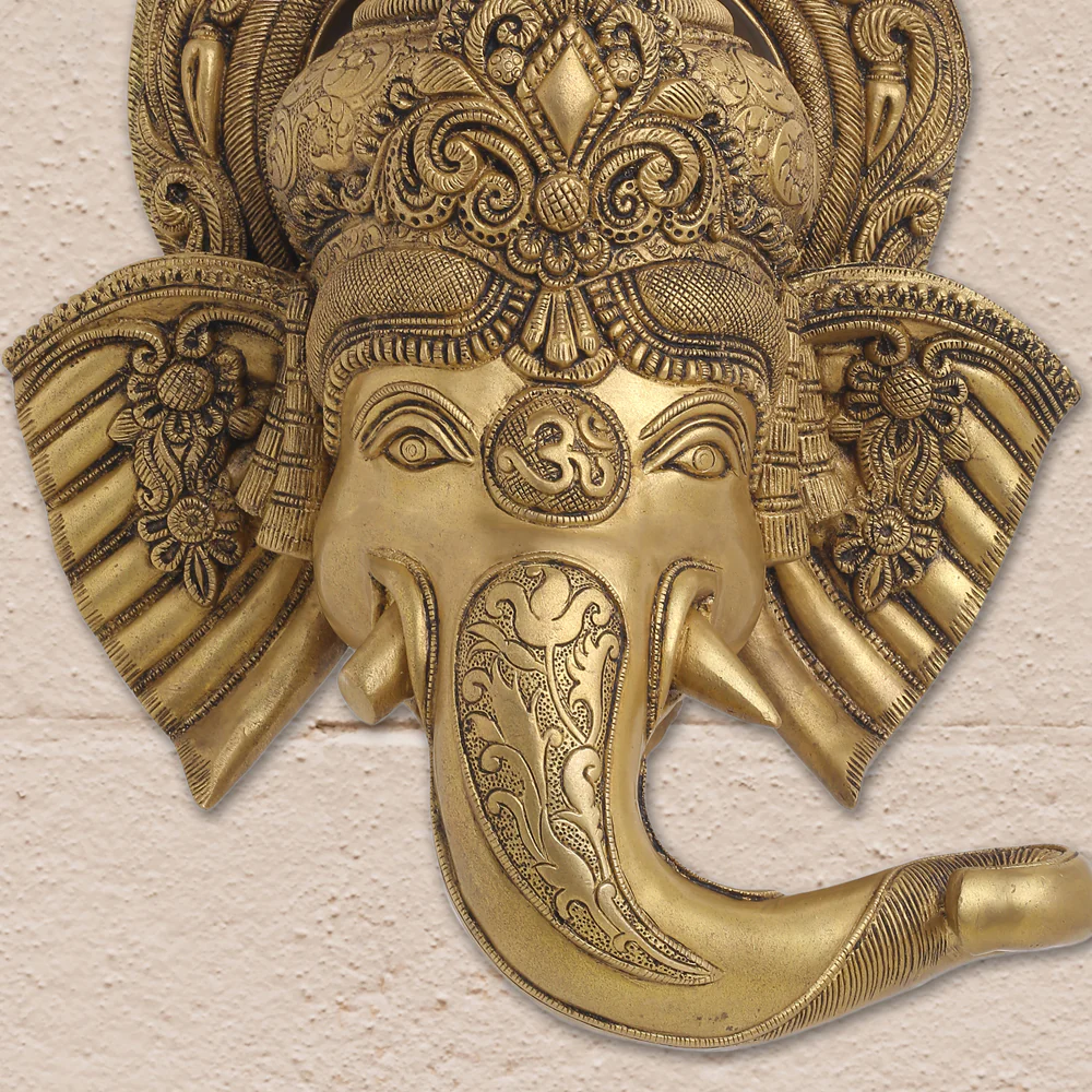BRASS GANESHA FACE WITH BELL WALL HANGING (18 Inch) - Image 2