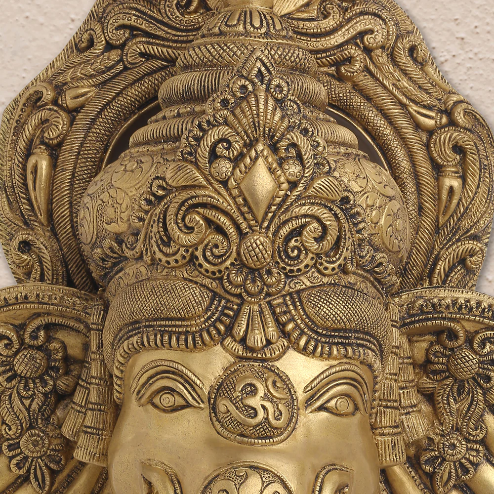 BRASS GANESHA FACE WITH BELL WALL HANGING (18 Inch) - Image 5