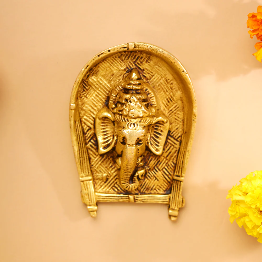 Brass Ganesha Face Wall Hanging (4 Inch) - Image 2