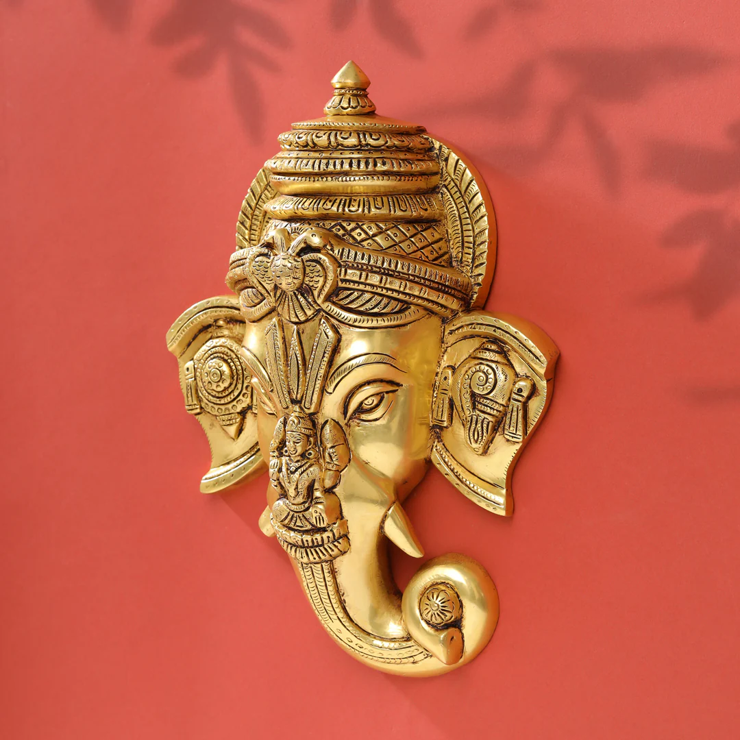 Brass Ganesha Face Wall Hanging (12.5 Inch) - Image 2