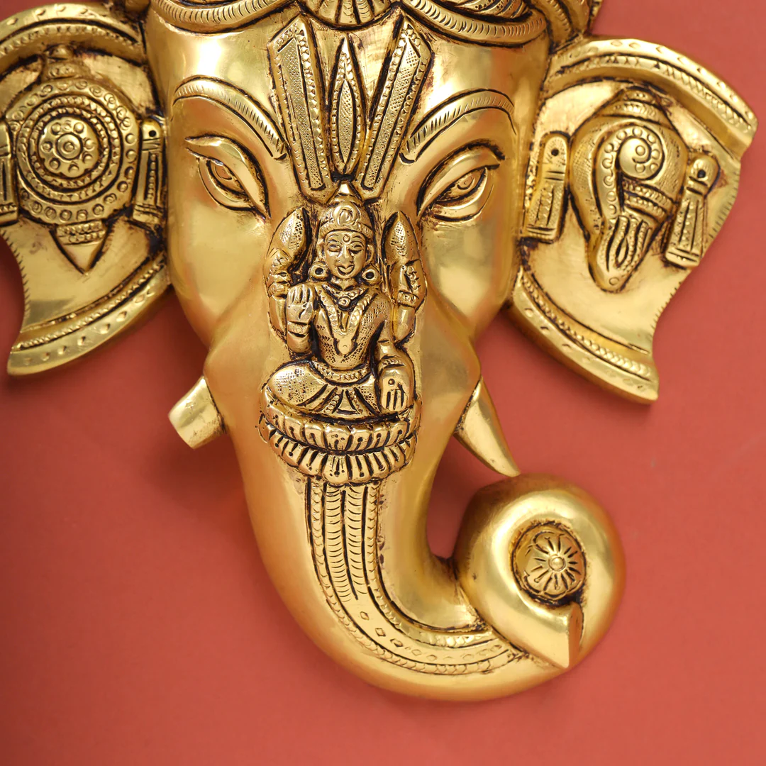 Brass Ganesha Face Wall Hanging (12.5 Inch) - Image 3