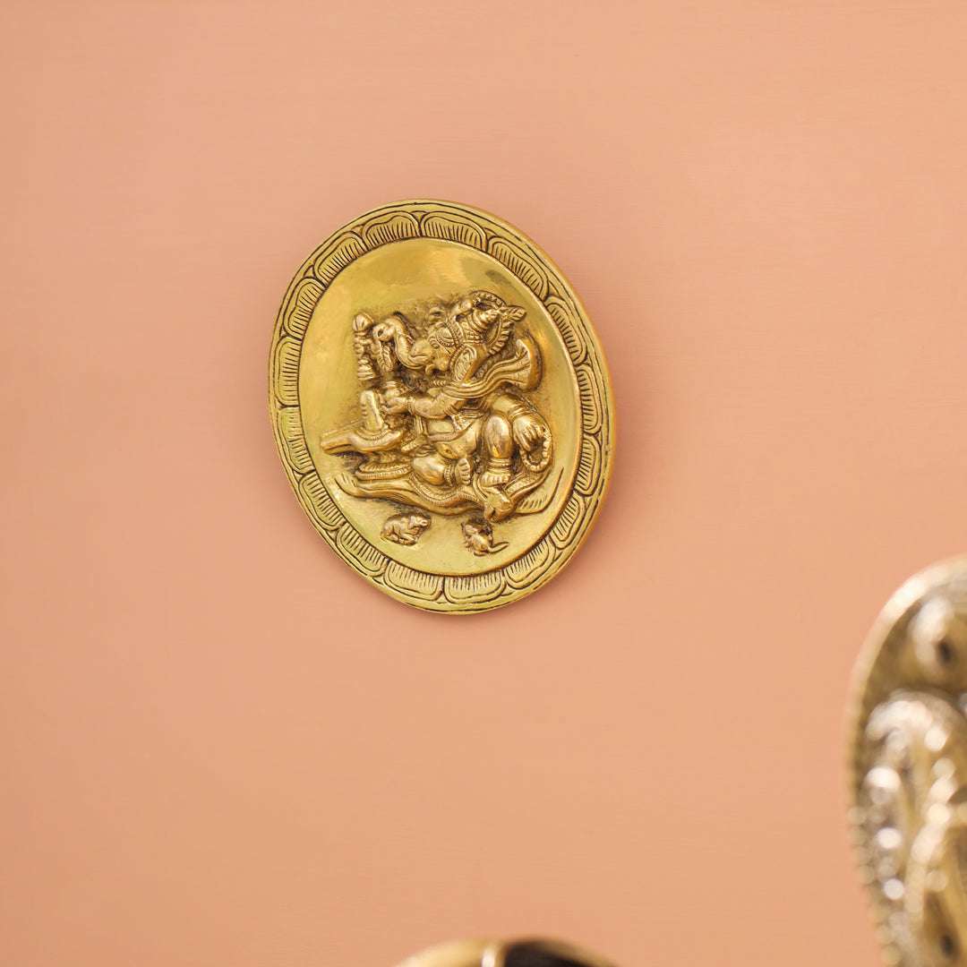 Brass Ganesha Wall Hanging Plate (5.4 Inch) - Image 2