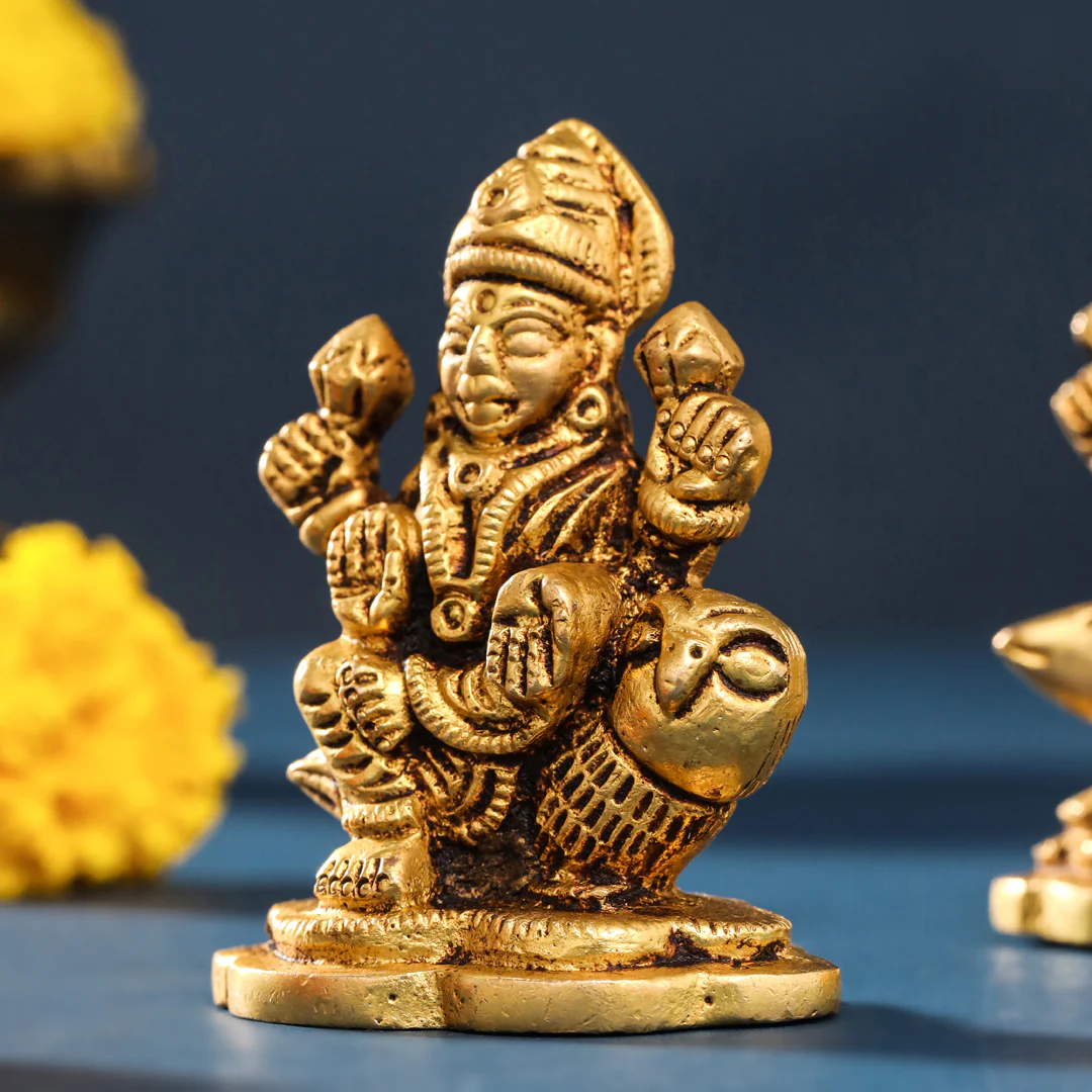Brass Sitting Ganesha And Lakshmi Set (2.8 Inch) - Image 3