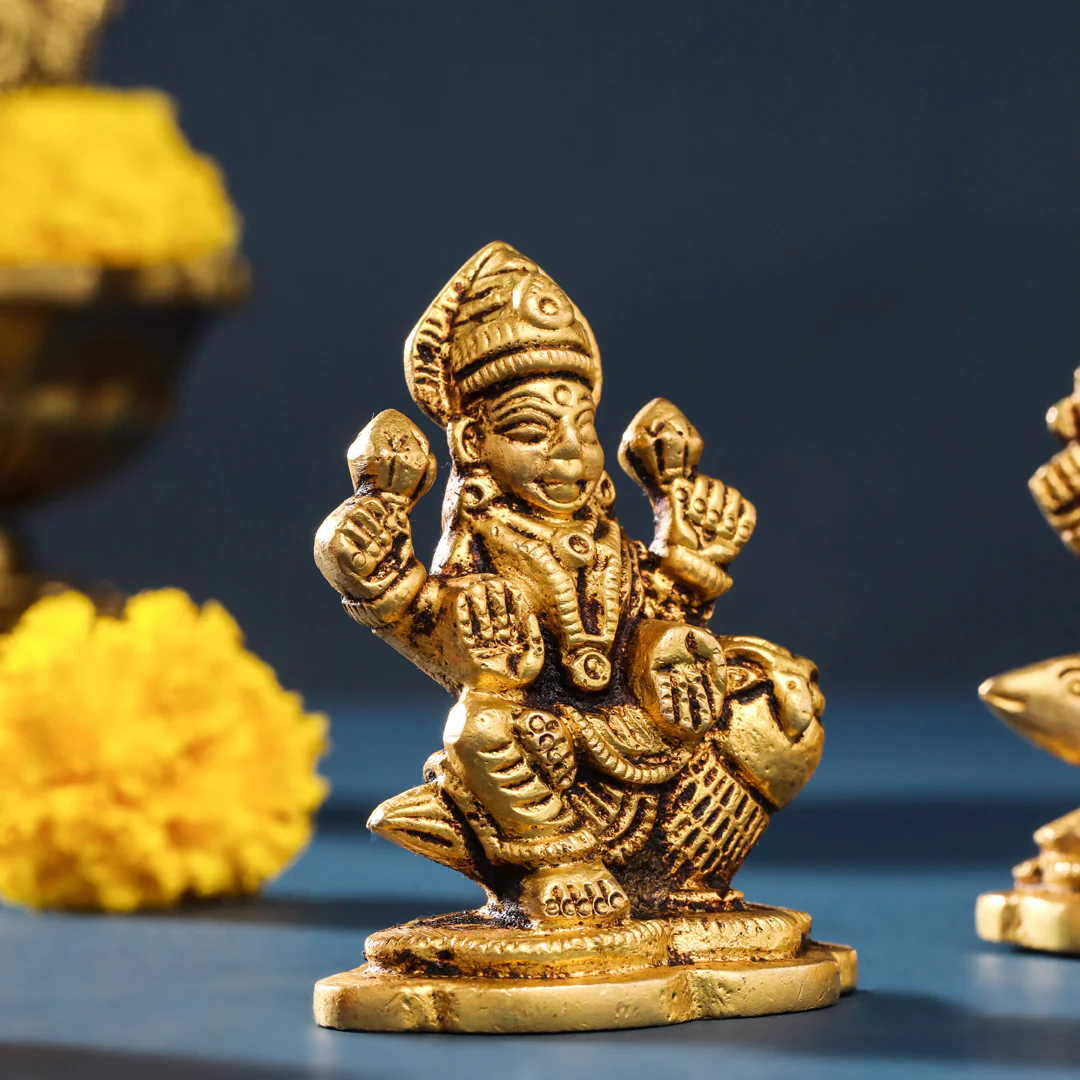 Brass Sitting Ganesha And Lakshmi Set (2.8 Inch) - Image 5