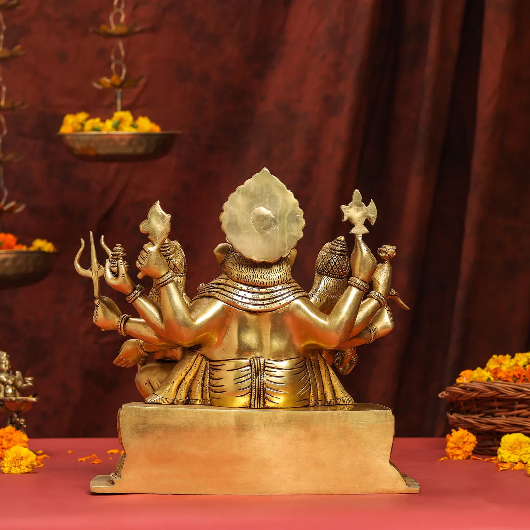 Brass Superfine Sitting Ganesha With Riddhi Siddhi Idol (12 Inch) - Image 3