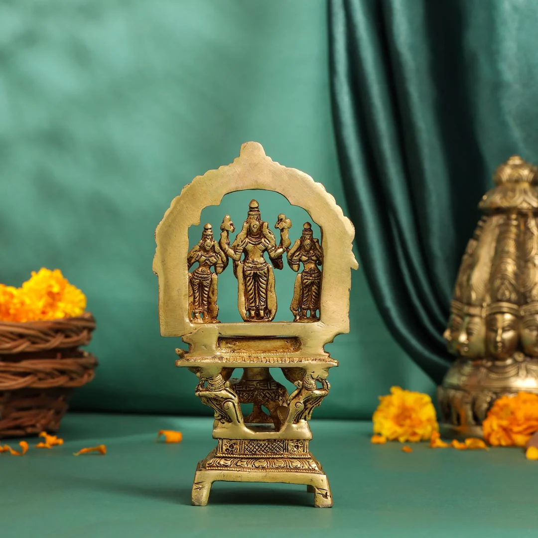 Brass Lord Balaji With Sri Devi And Bhudevi With Garud Idol (6.5 Inch) - Image 3