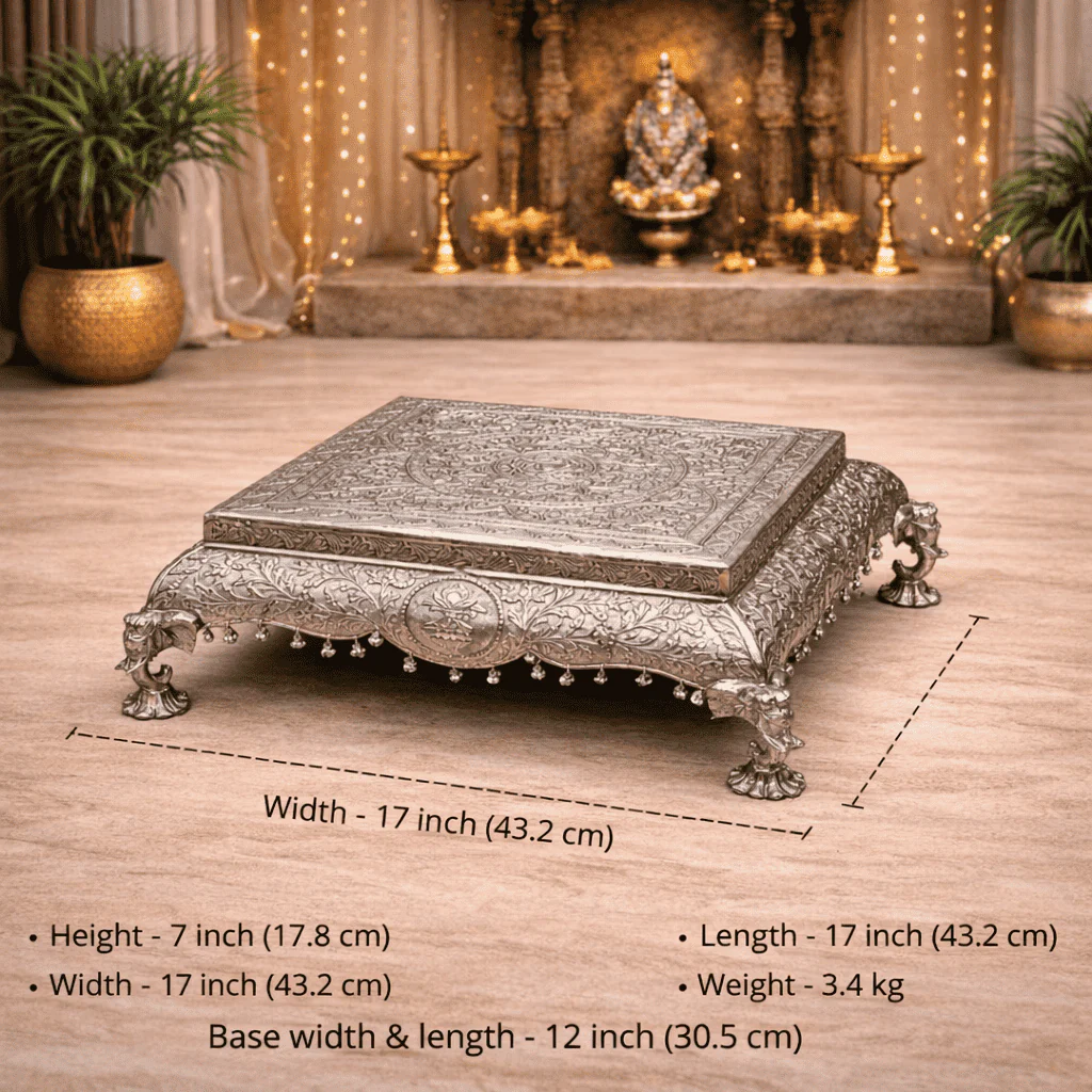German Silver Handcrafted Chowki with Elephant Leg (7 Inch) - Image 6