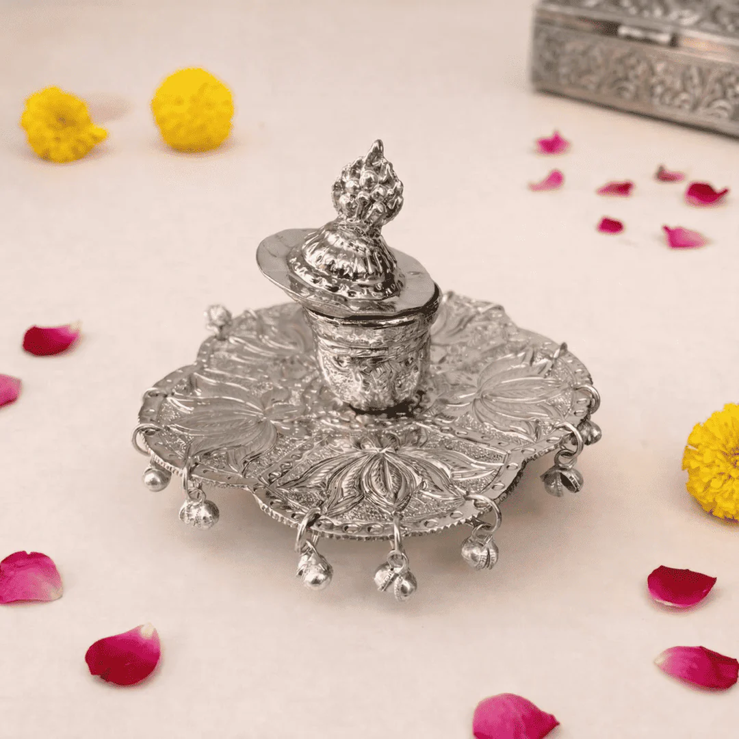 German Silver Kumkum Box With Ghungroo (3.5 Inch) - Image 4