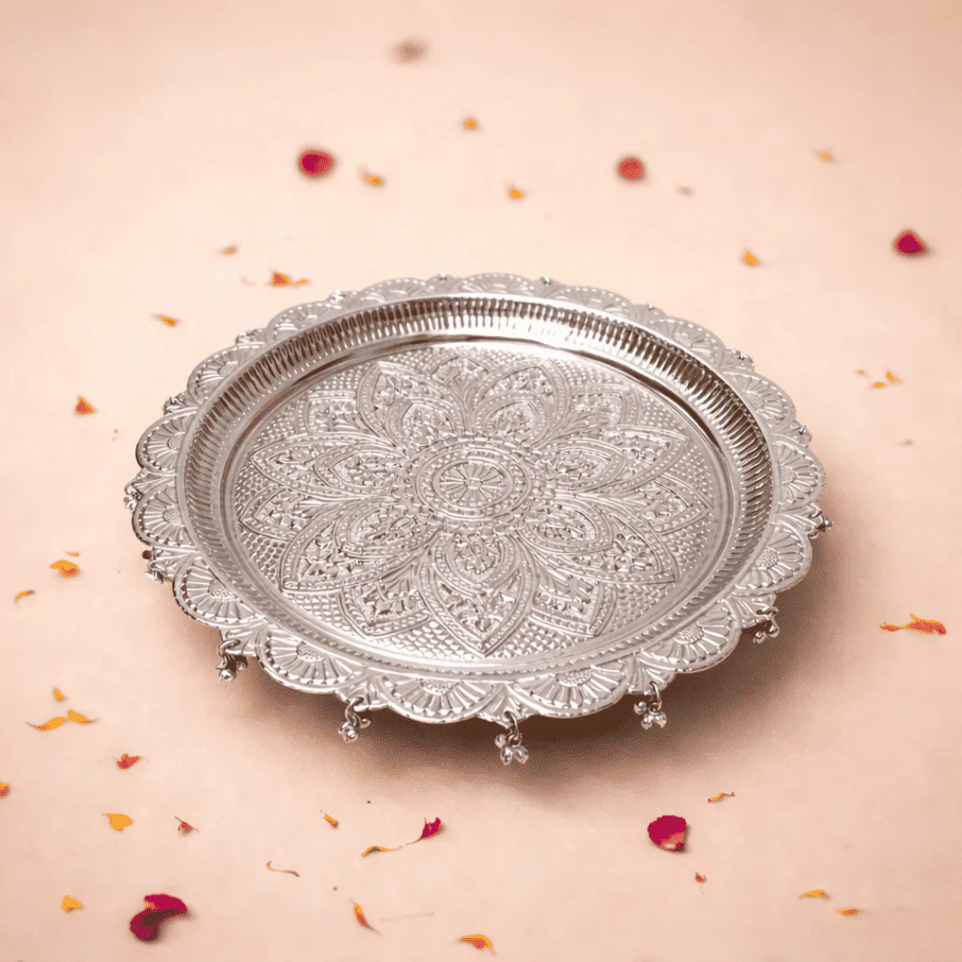German Silver Pooja Thali With Ghungroo (11 inch) - Image 5