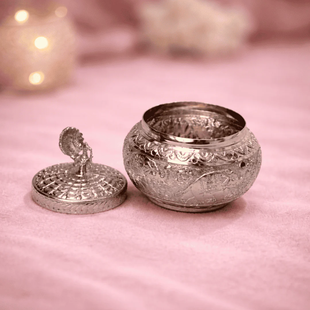 German Silver Storage Container/Supari Box With Lid (4.5 Inch) - Image 5