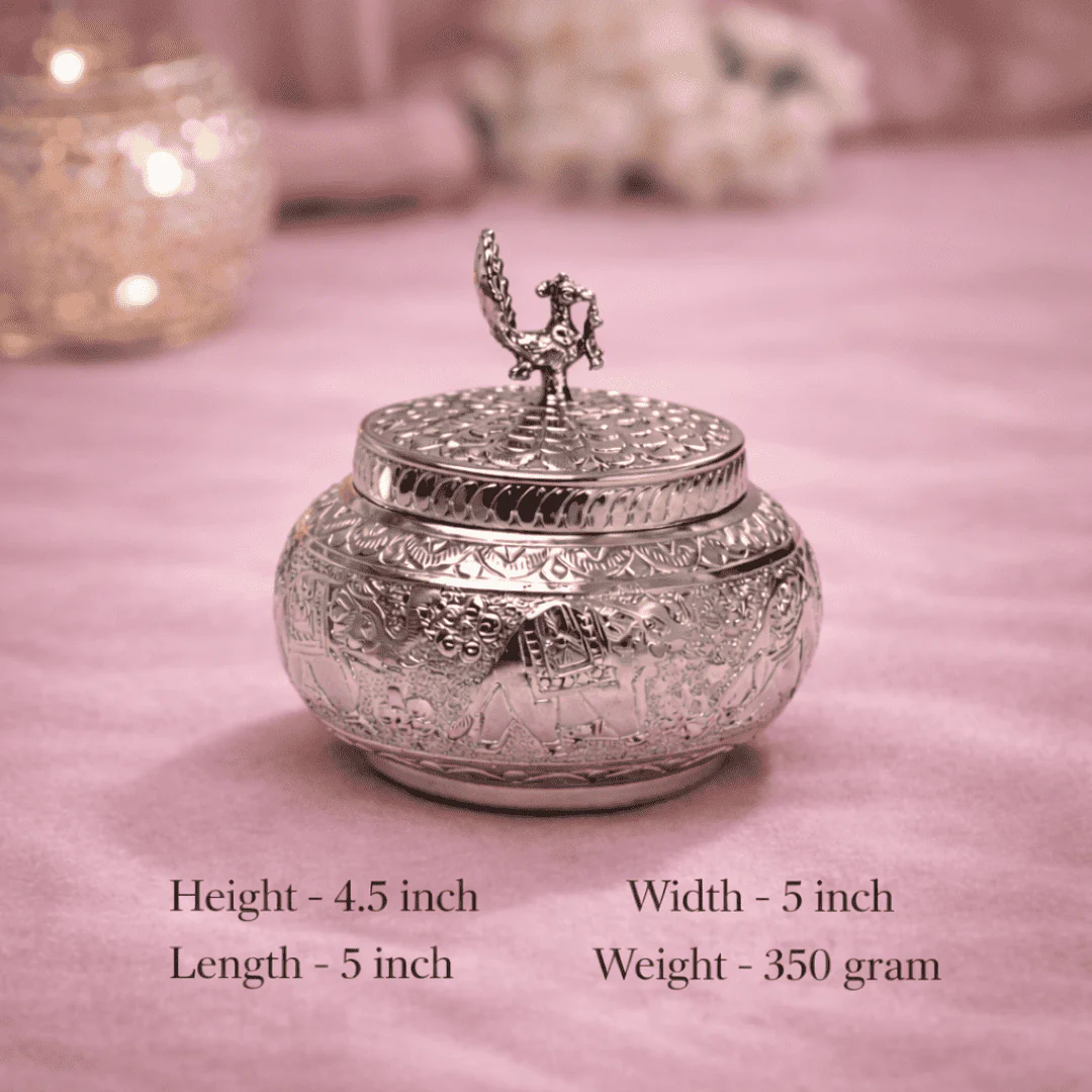 German Silver Storage Container/Supari Box With Lid (4.5 Inch) - Image 6